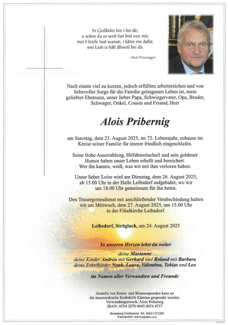 Traueranzeige von Alois Pribernig