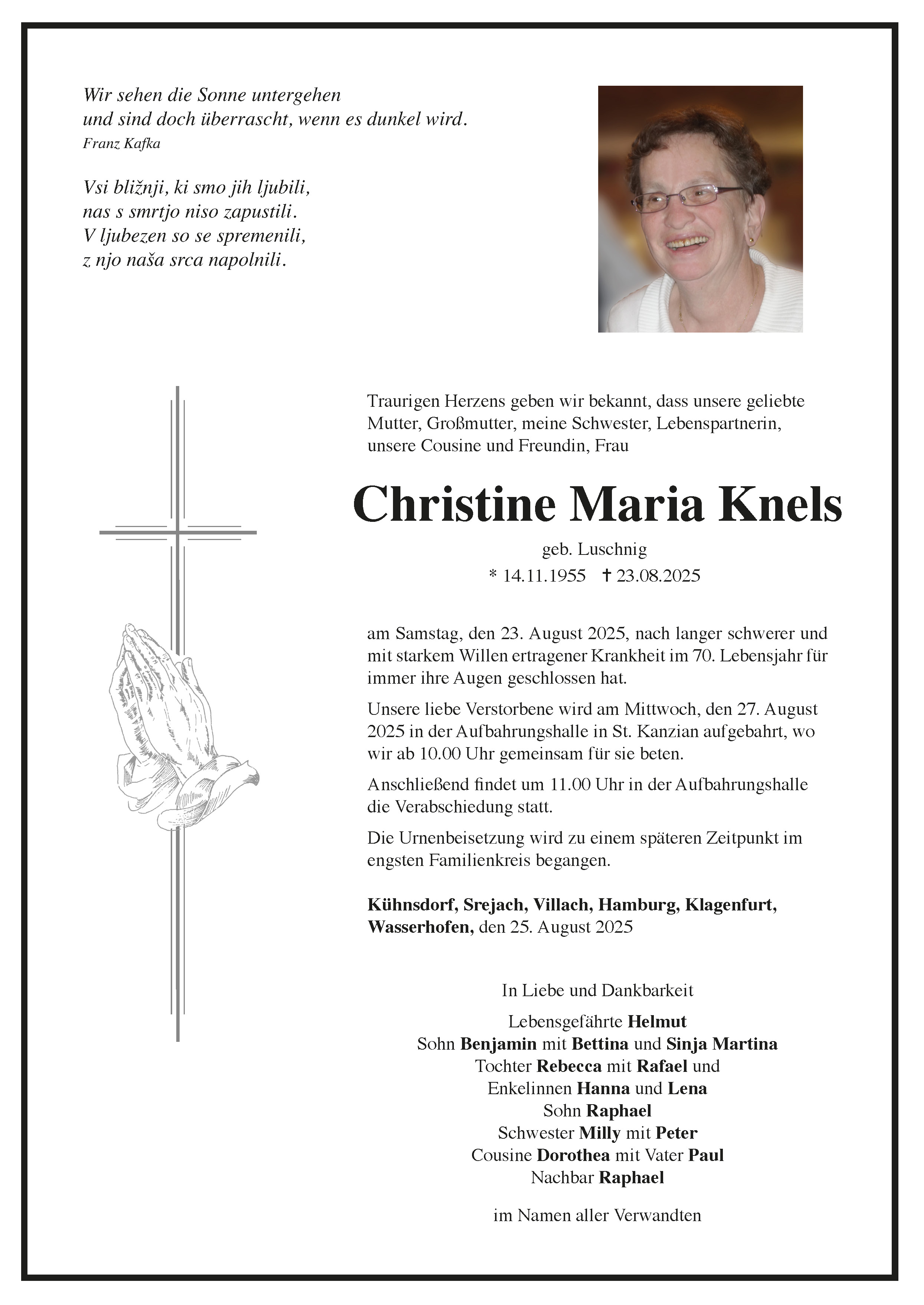Traueranzeige von Christine Maria Knels