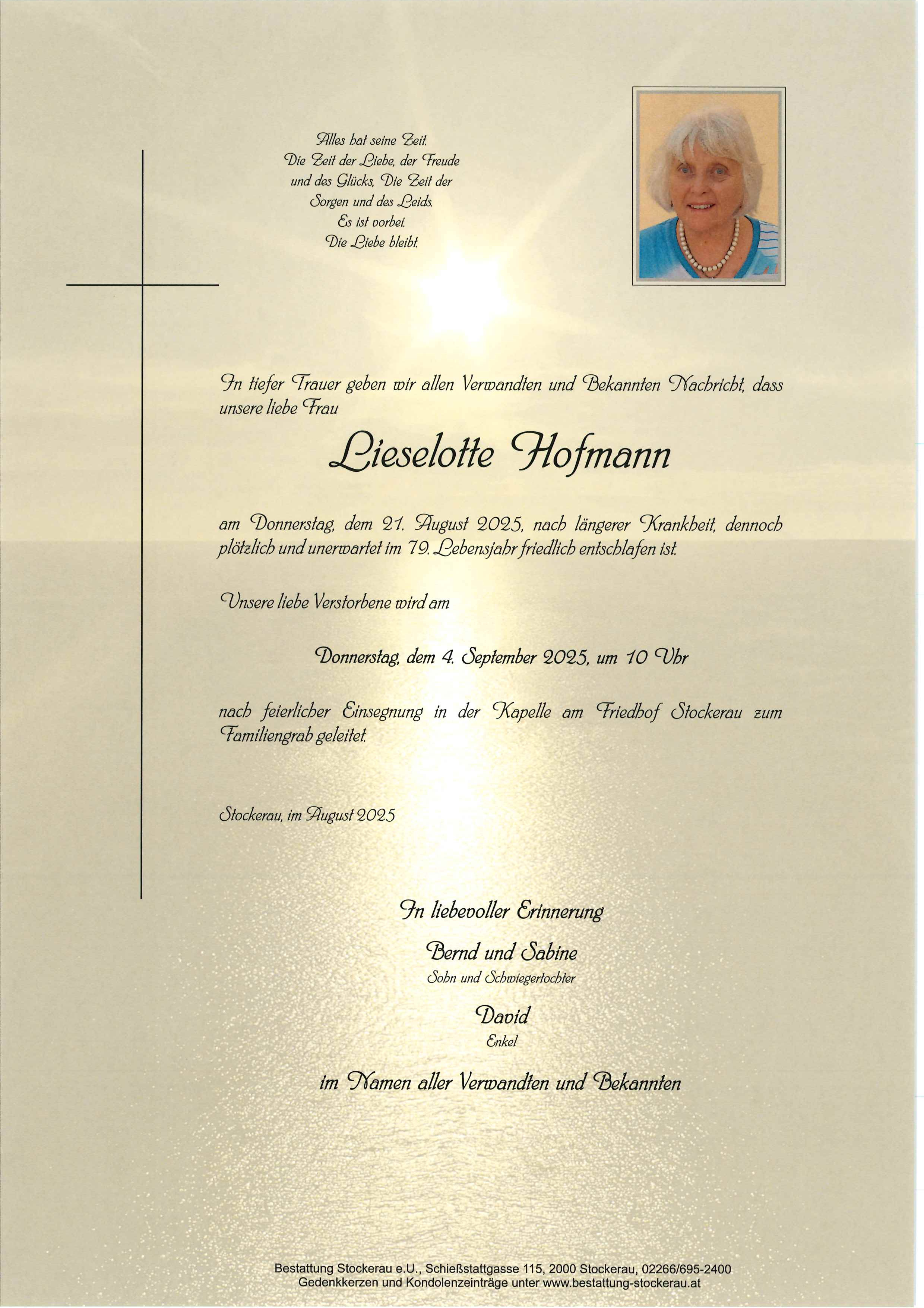 Traueranzeige von Lieselotte Hofmann
