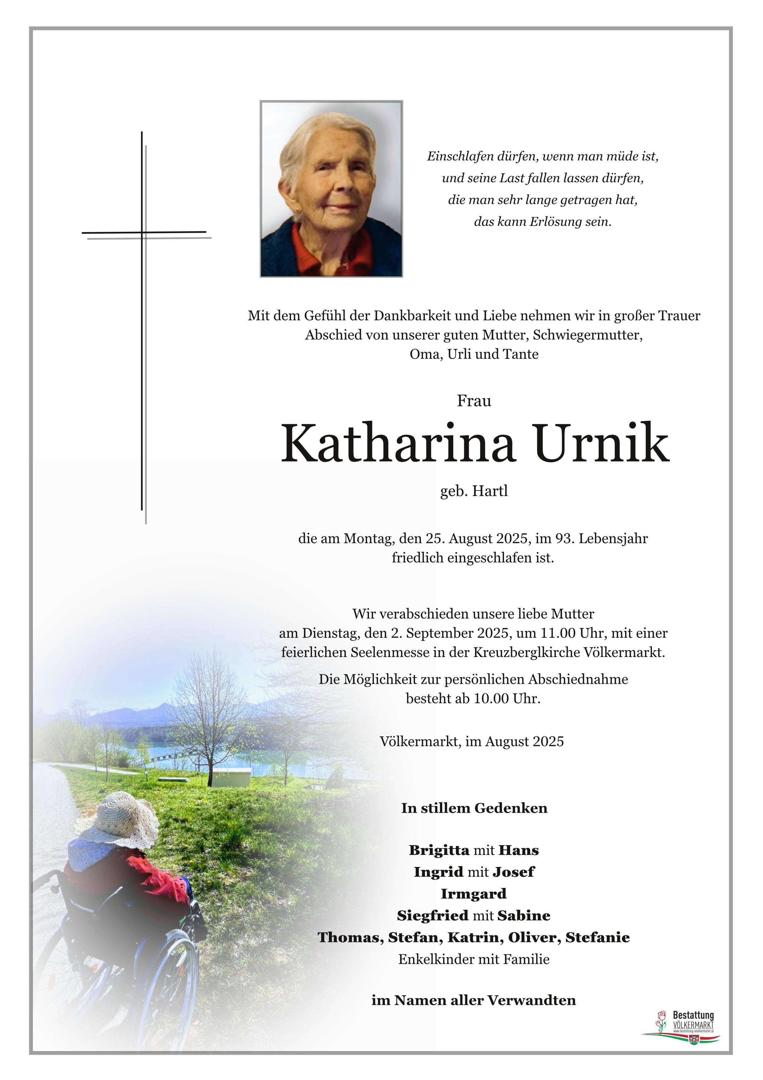 Traueranzeige von Katharina Urnik