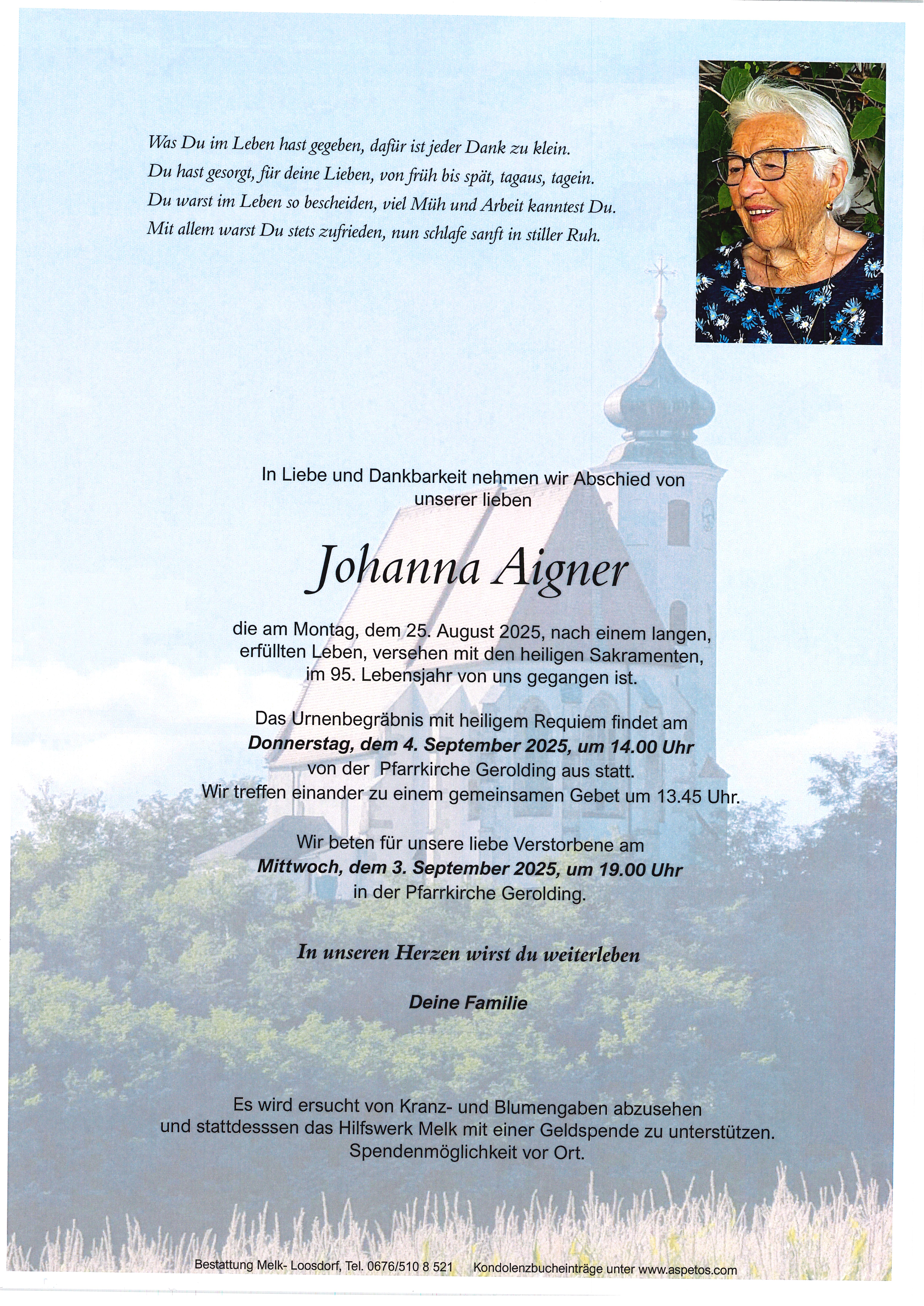 Traueranzeige von Johanna Aigner