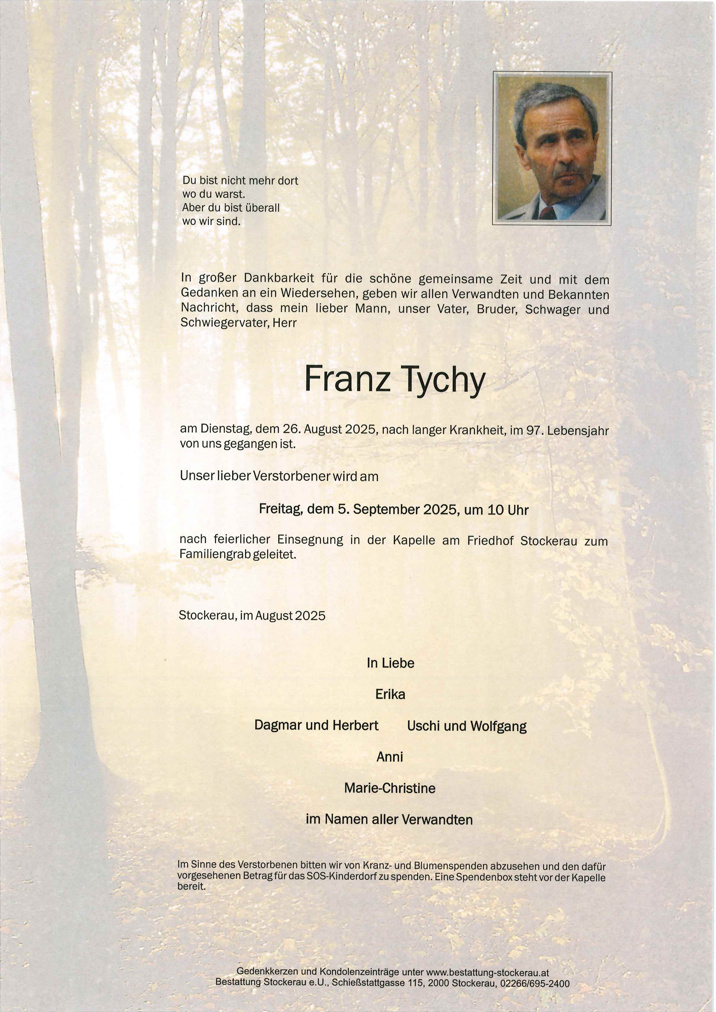 Traueranzeige von Franz Tychy