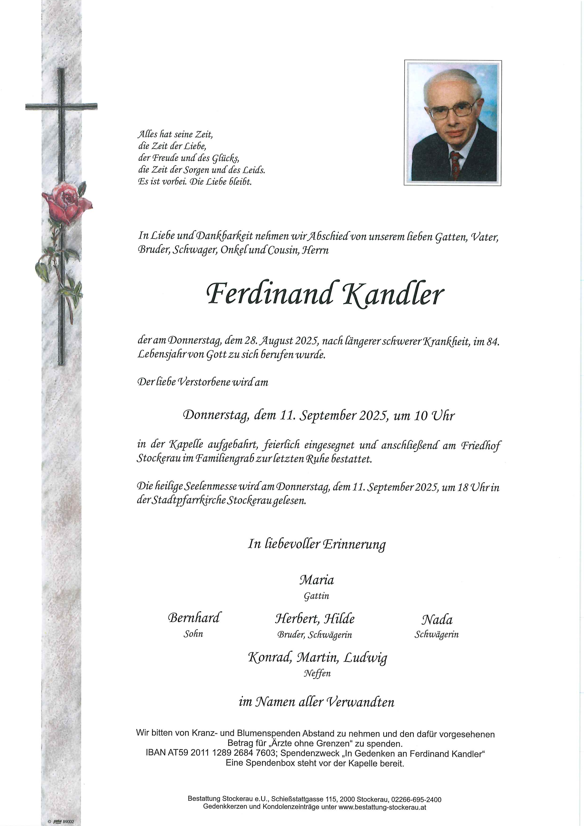 Traueranzeige von Ferdinand Kandler