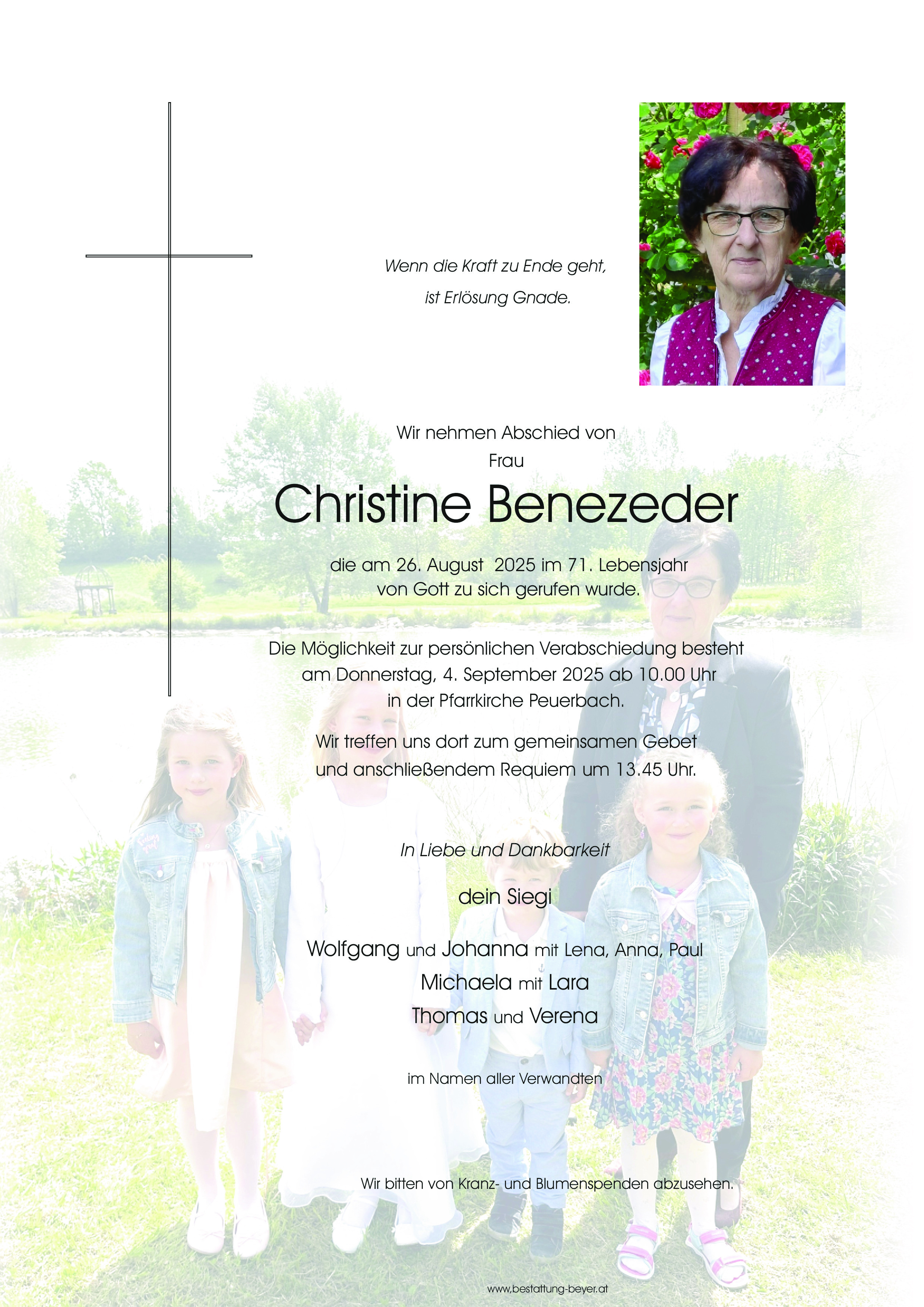 Traueranzeige von Christine Benezeder