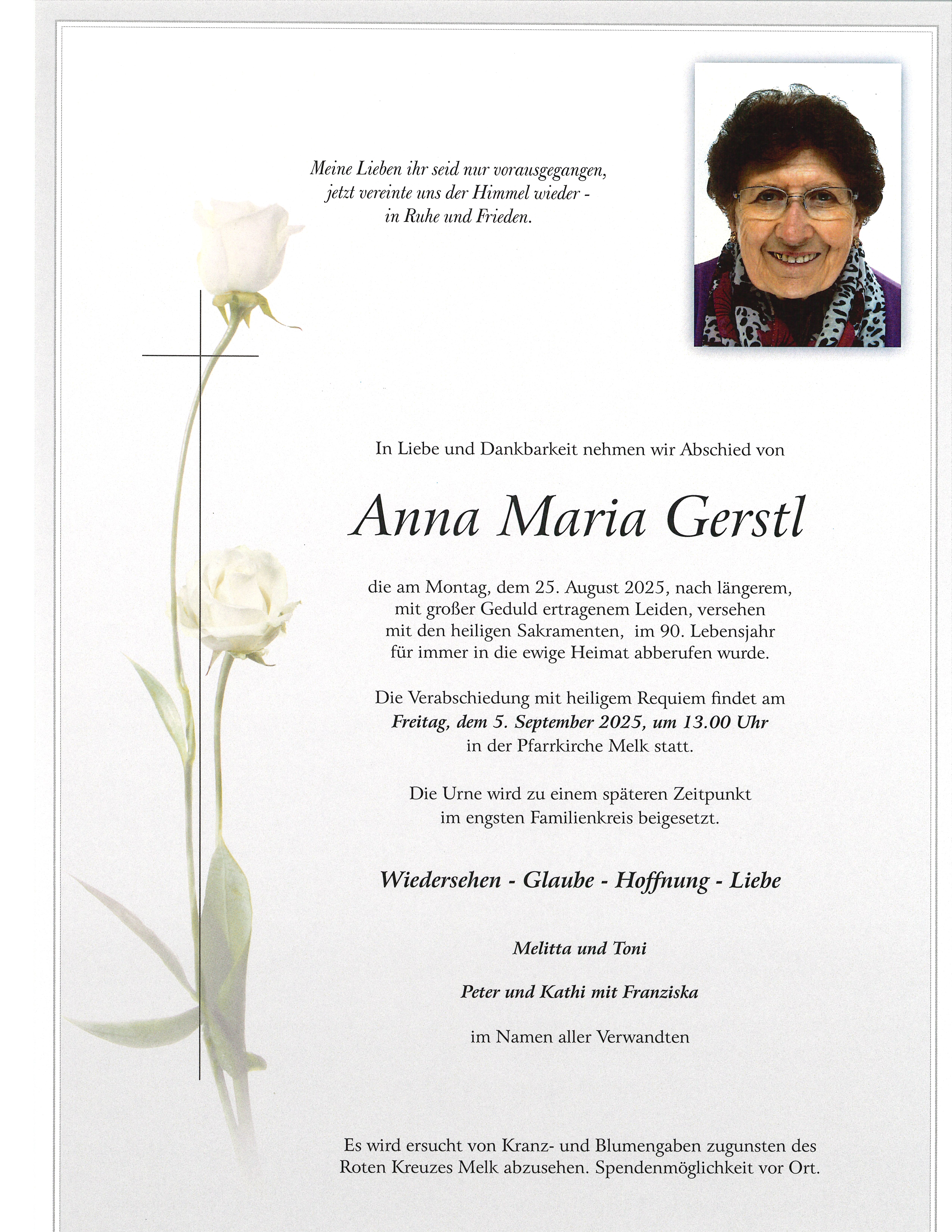 Traueranzeige von Anna Maria Gerstl