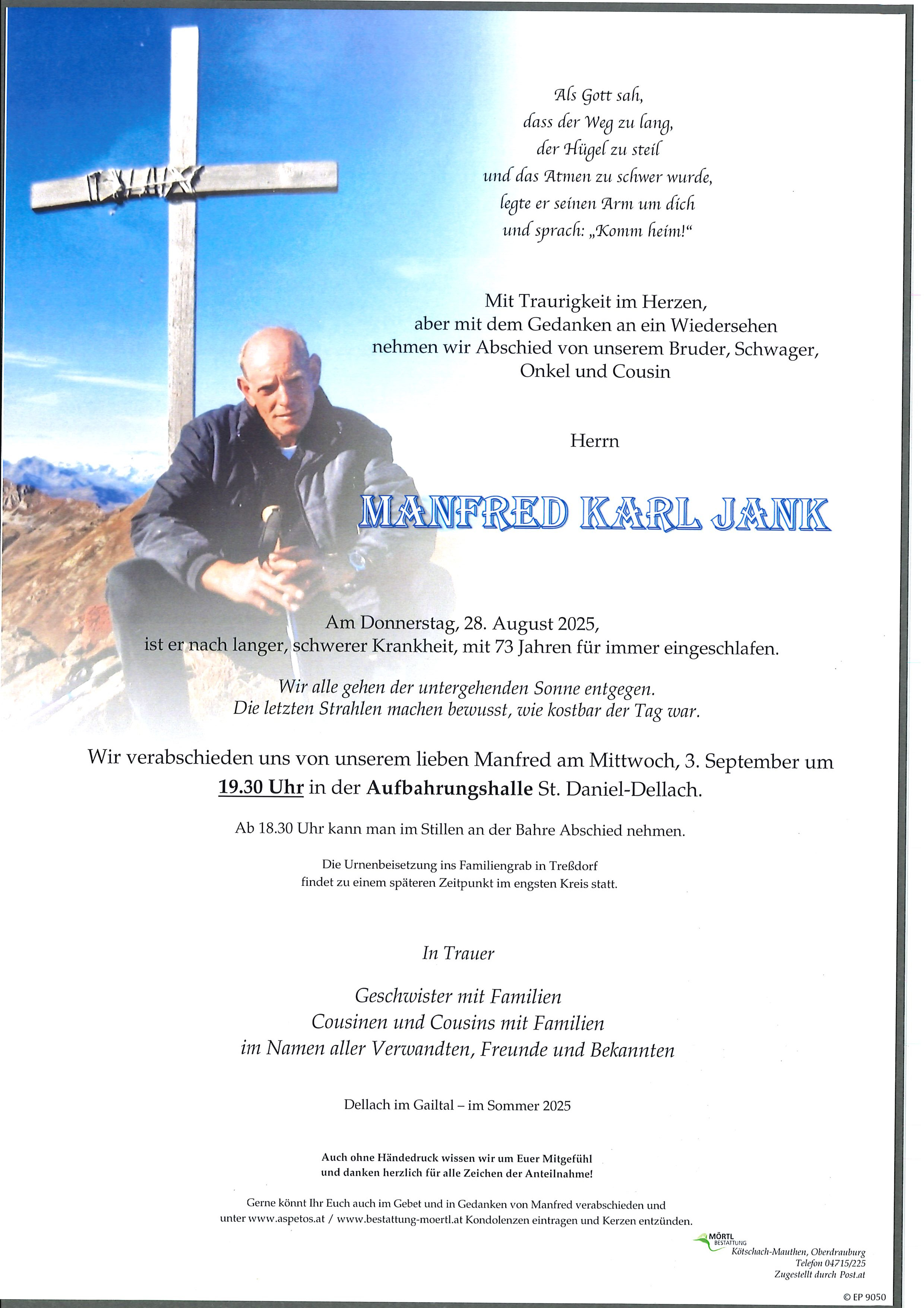 Traueranzeige von Manfred Karl Jank