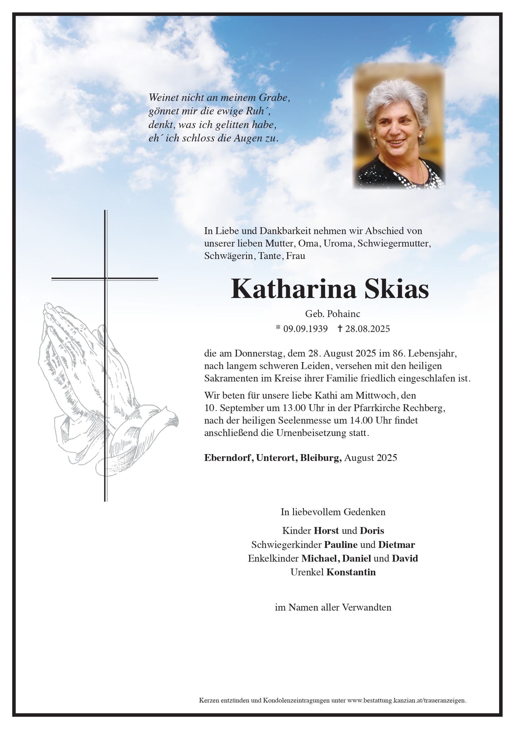 Traueranzeige von Katharina Skias