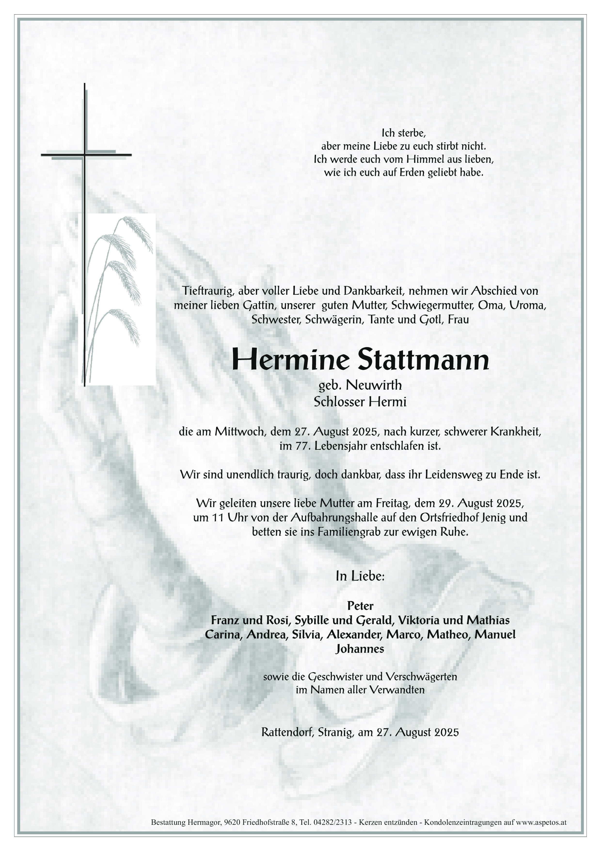 Traueranzeige von Hermine Stattmann