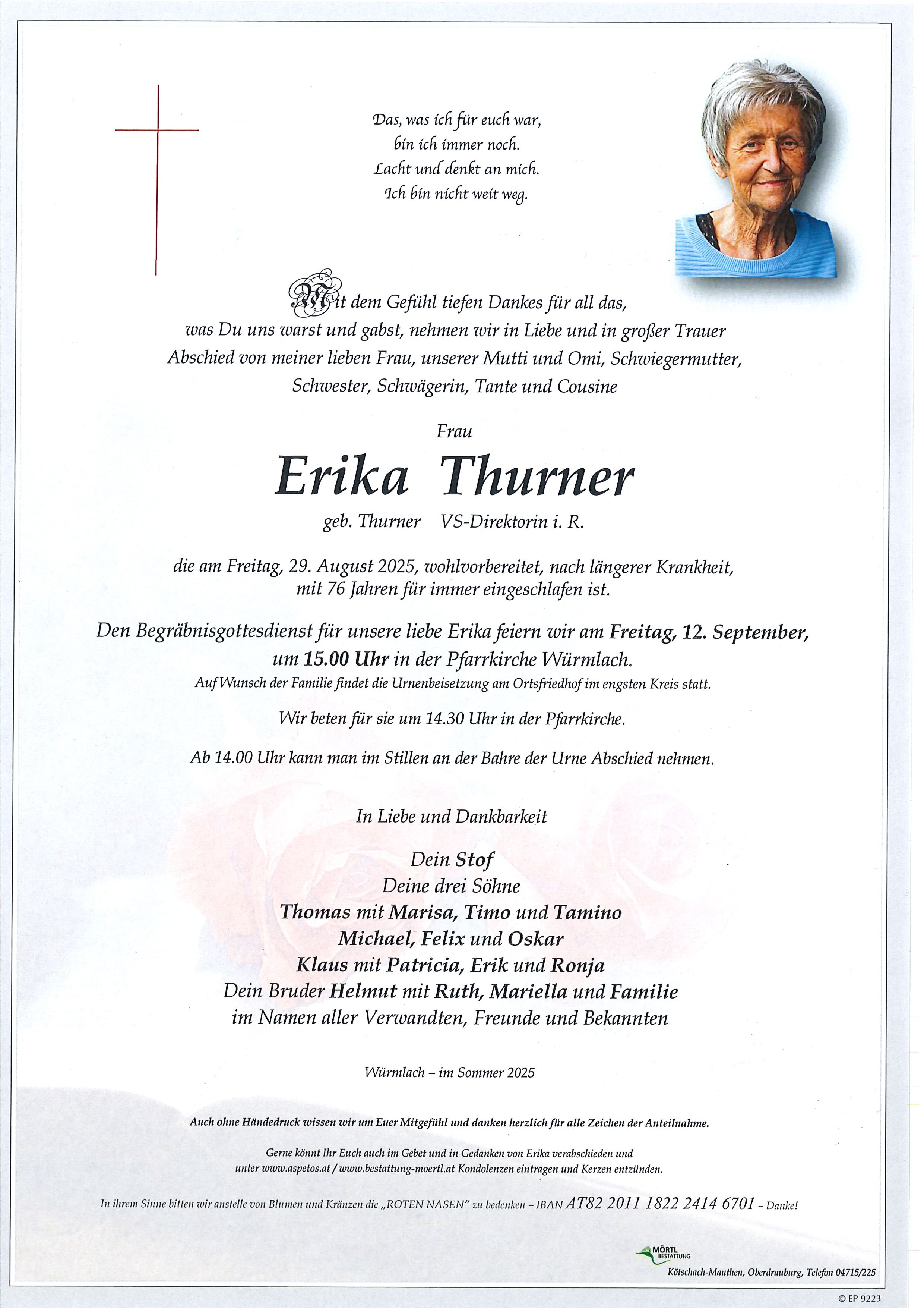 Traueranzeige von Erika Thurner