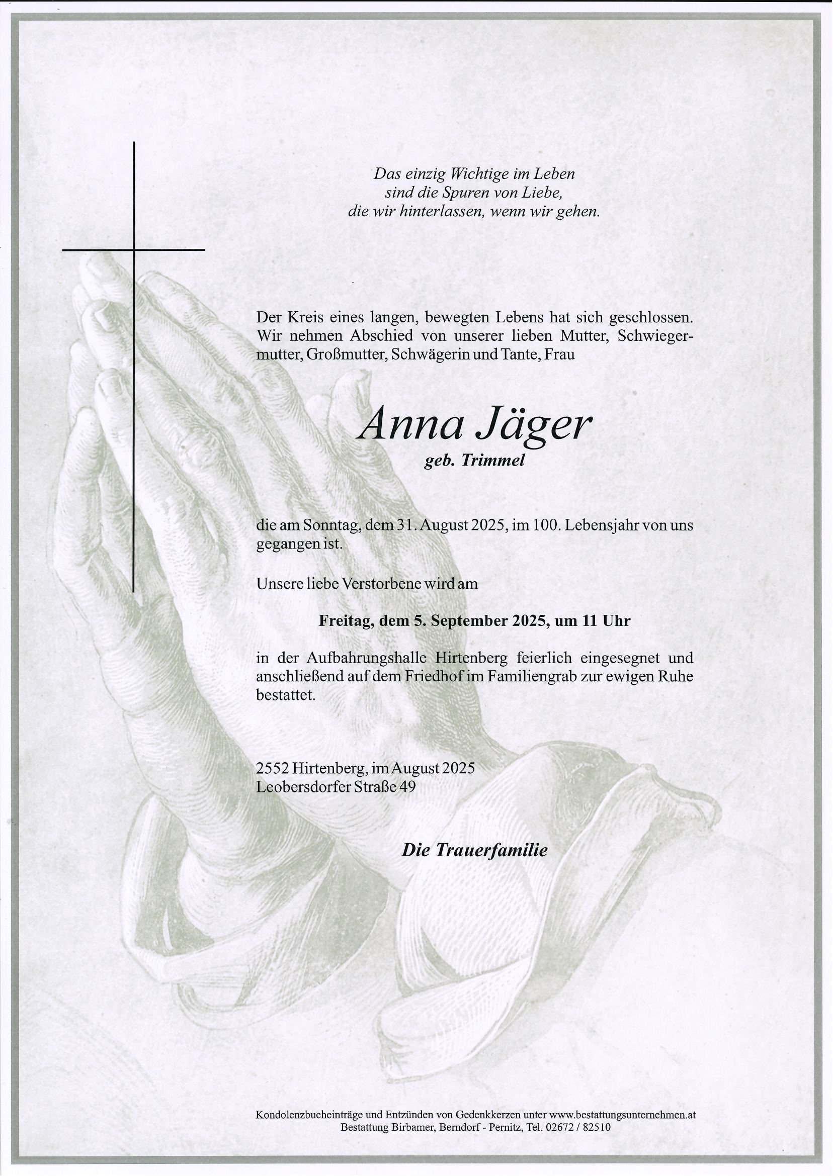 Traueranzeige von Anna Jäger