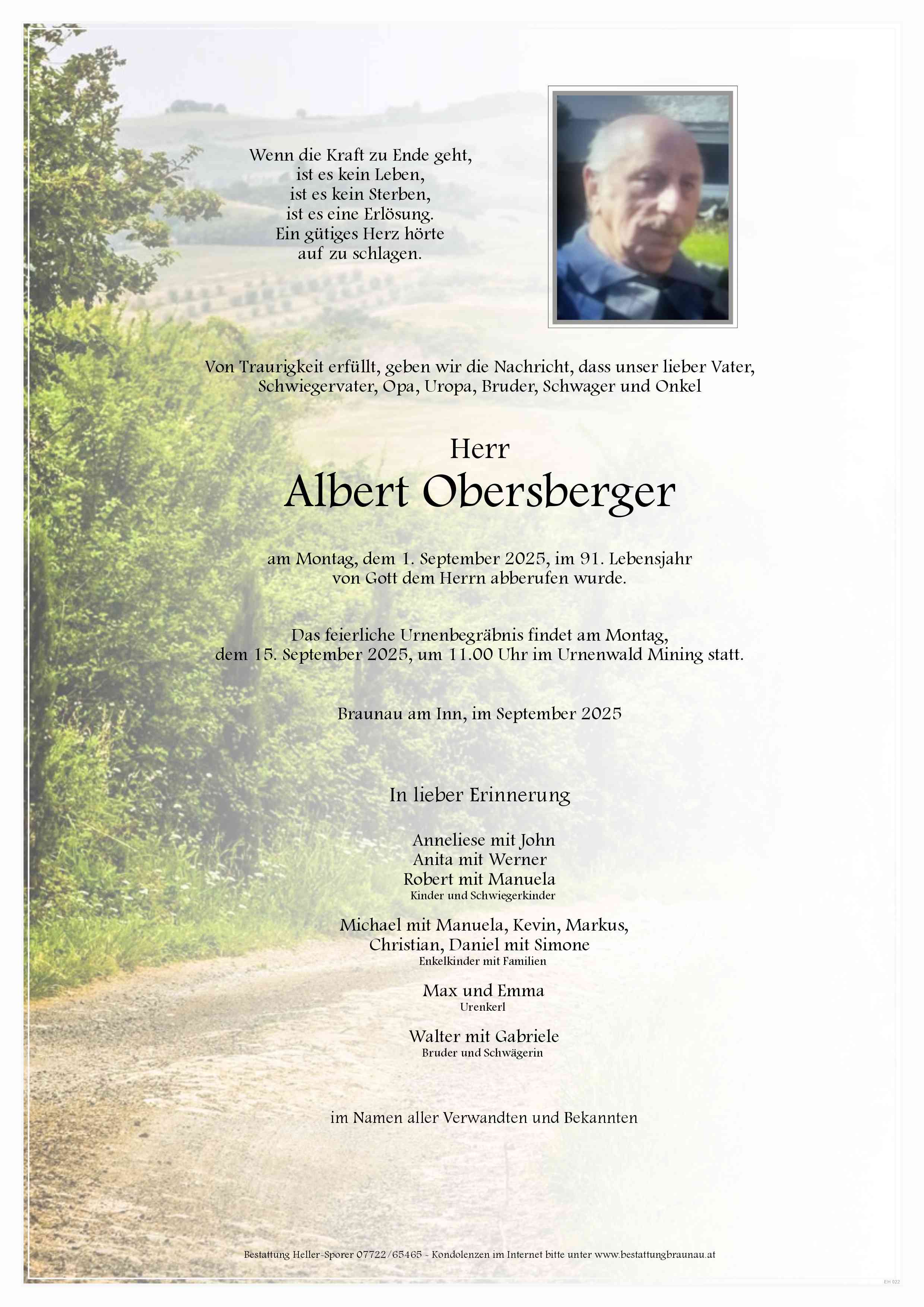 Traueranzeige von Albert Obersberger