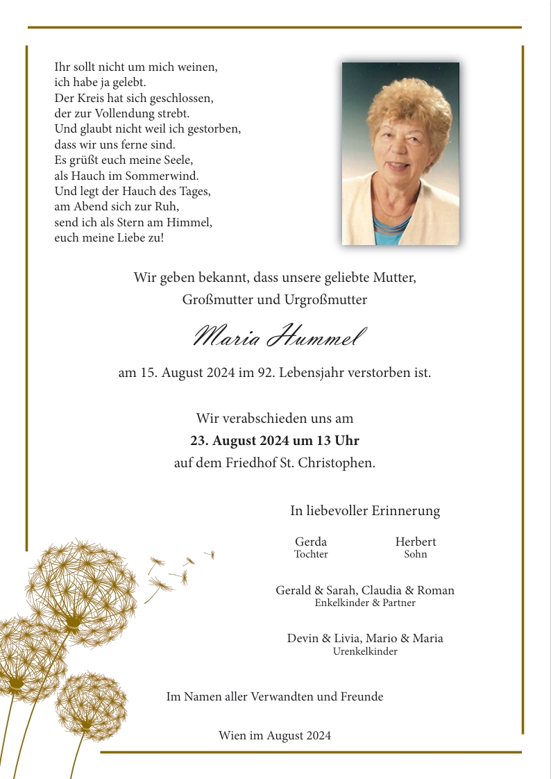 Traueranzeige von Maria Hummel