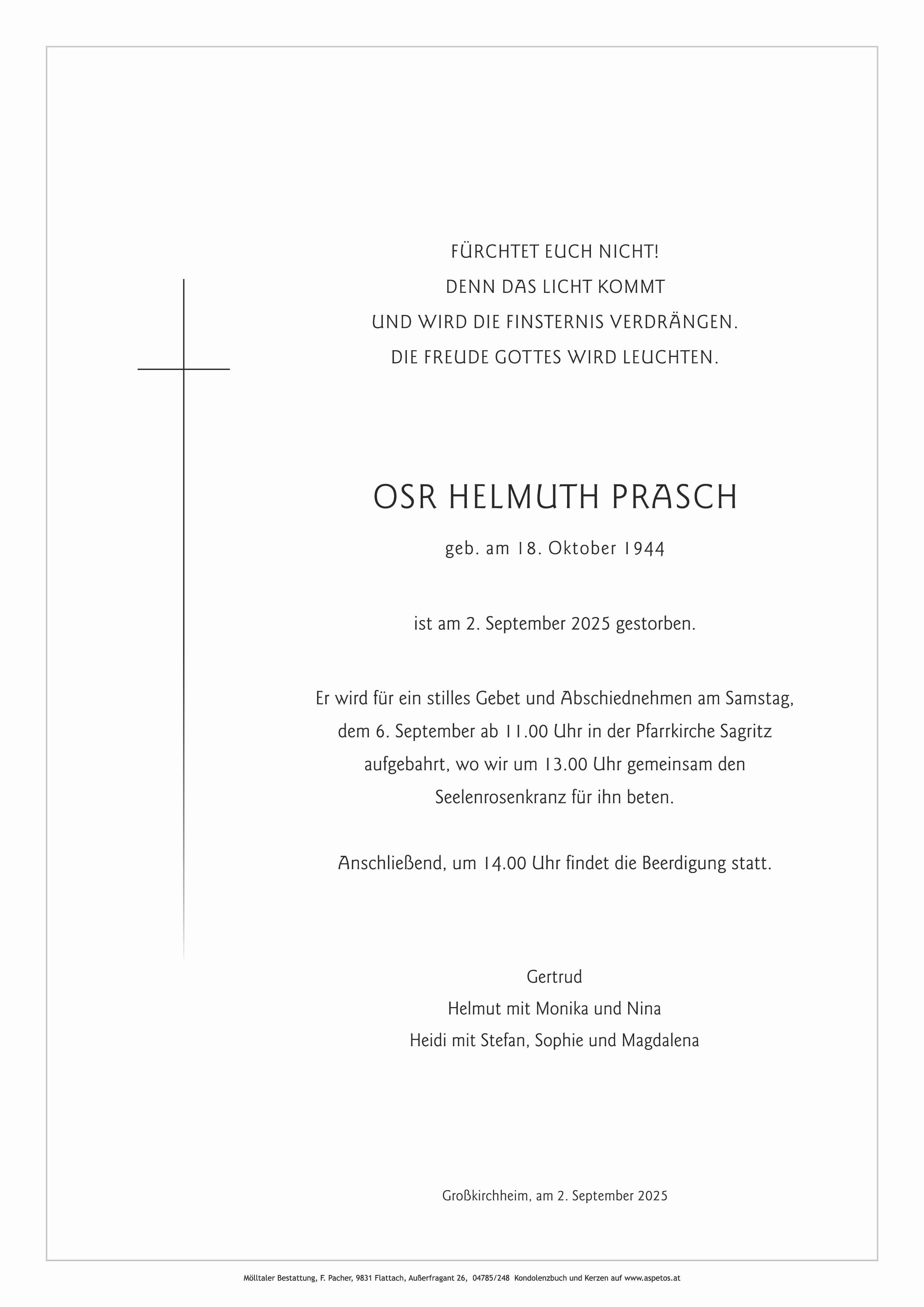 Traueranzeige von OSR Helmuth Prasch