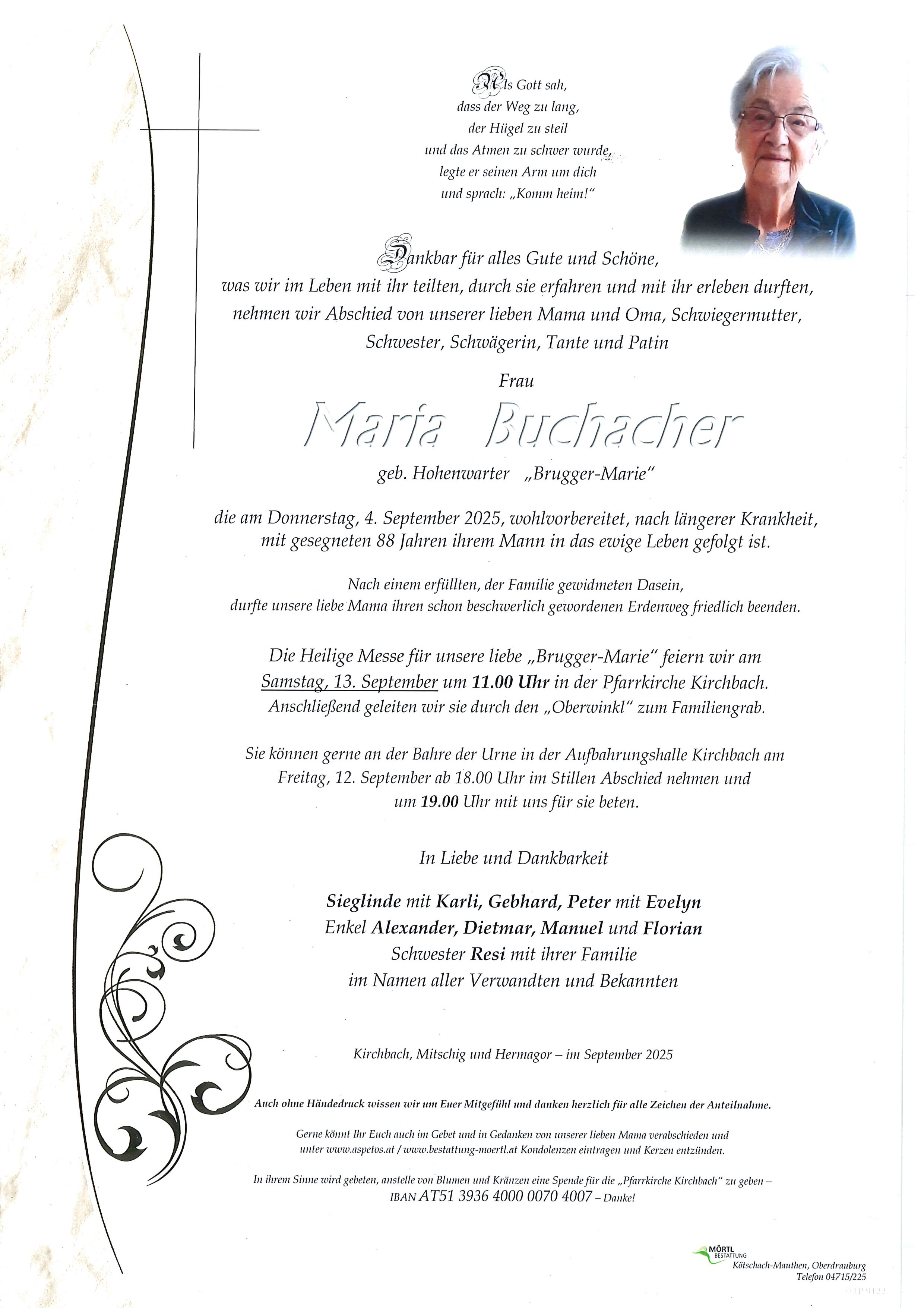 Traueranzeige von Maria Buchacher