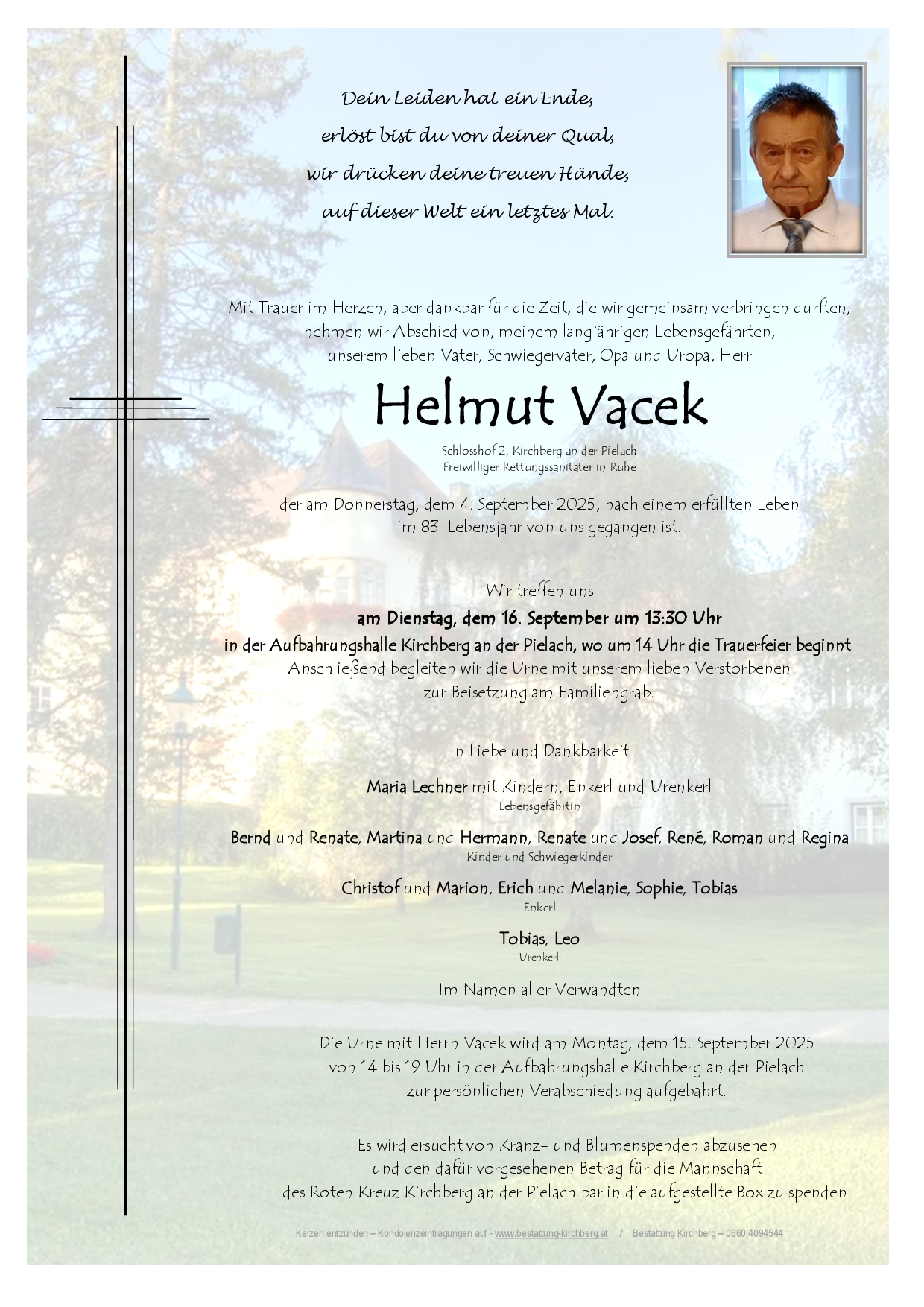 Traueranzeige von Helmut Vacek