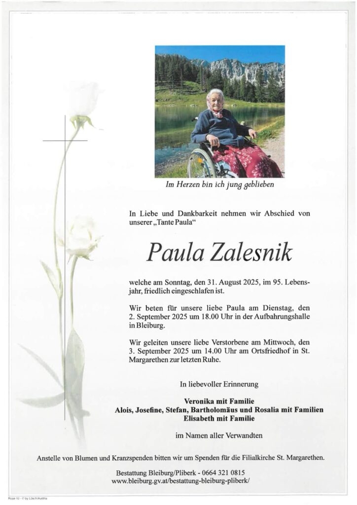 Traueranzeige von Paula Zalesnik