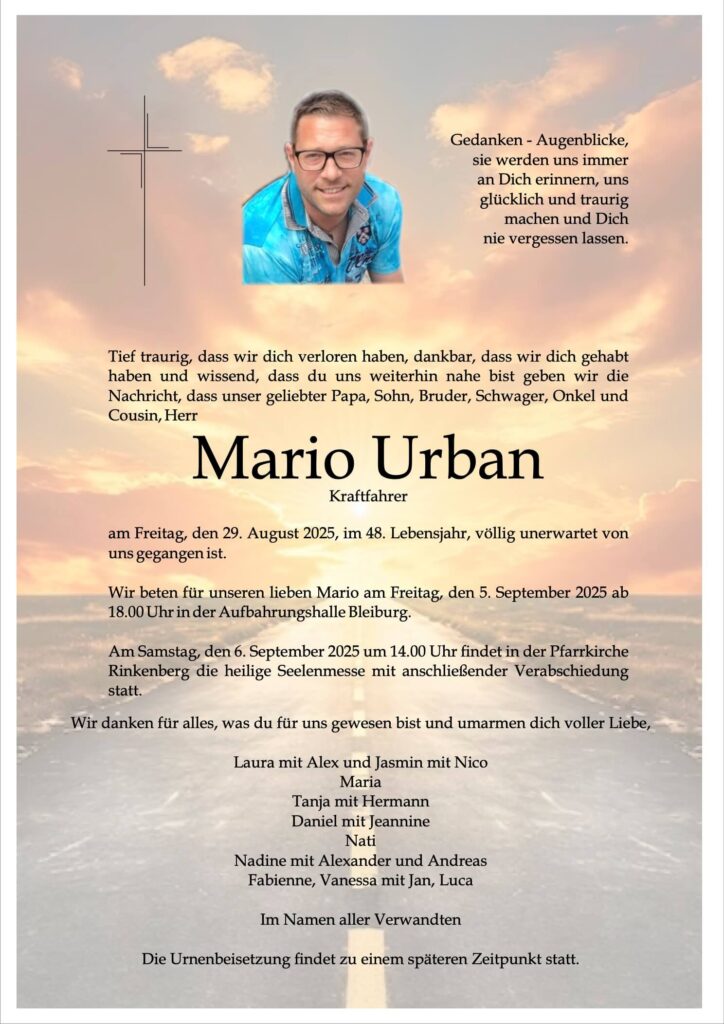 Traueranzeige von Mario Urban