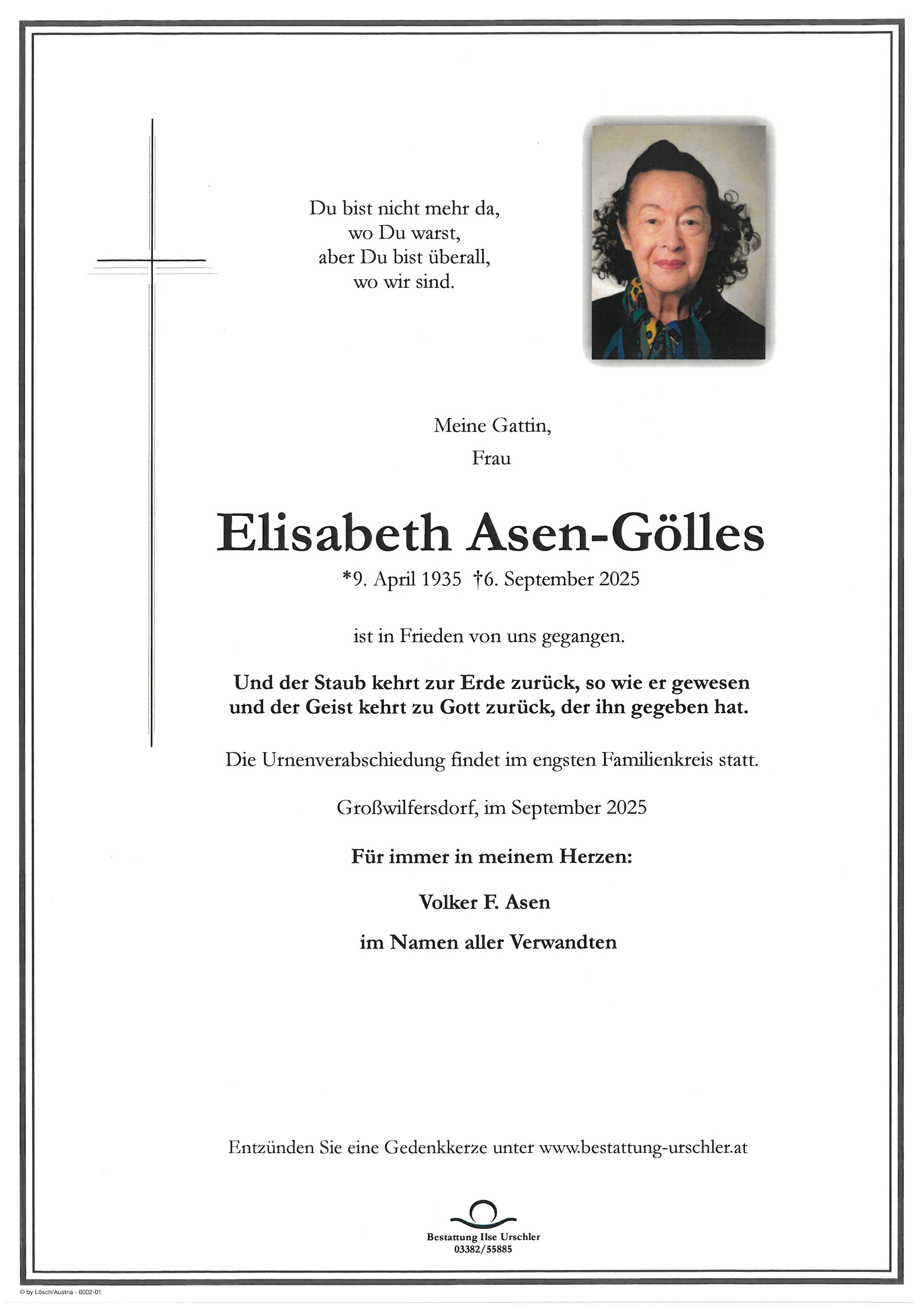 Traueranzeige von Elisabeth Asen-Gölles