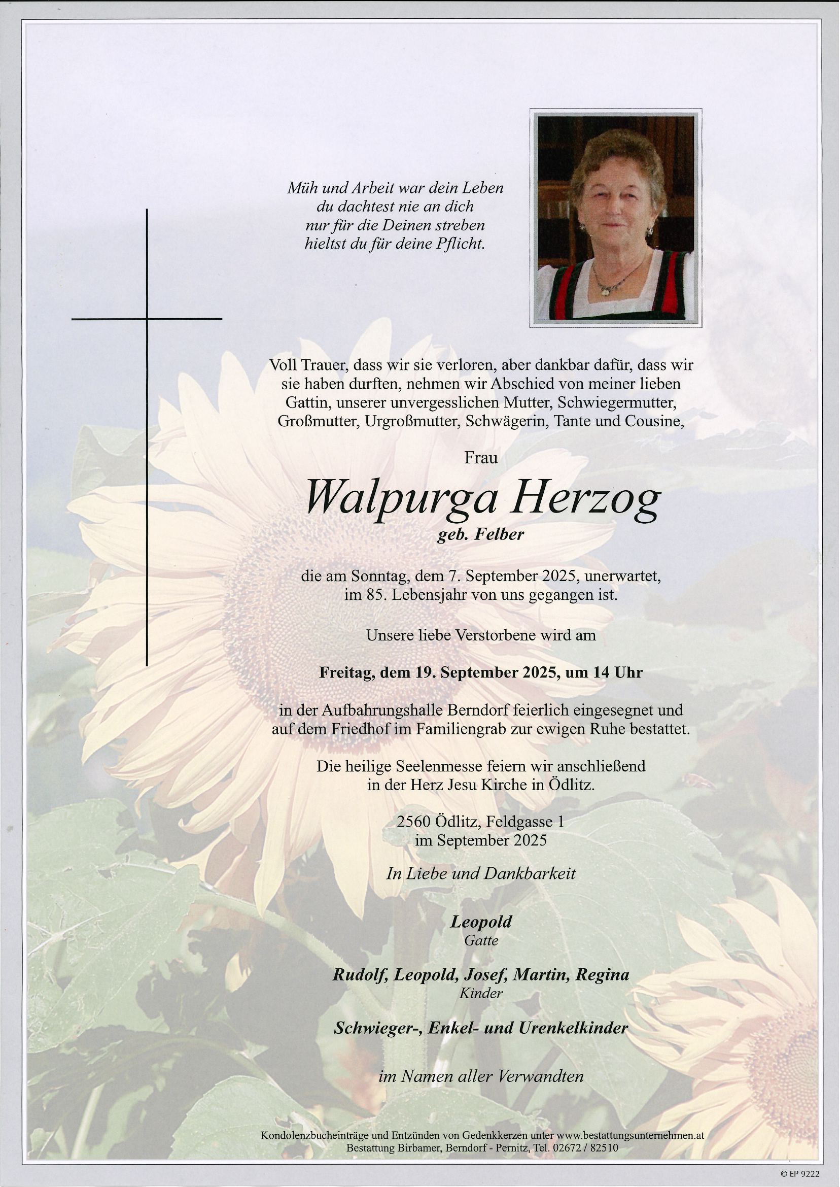 Traueranzeige von Walpurga Herzog