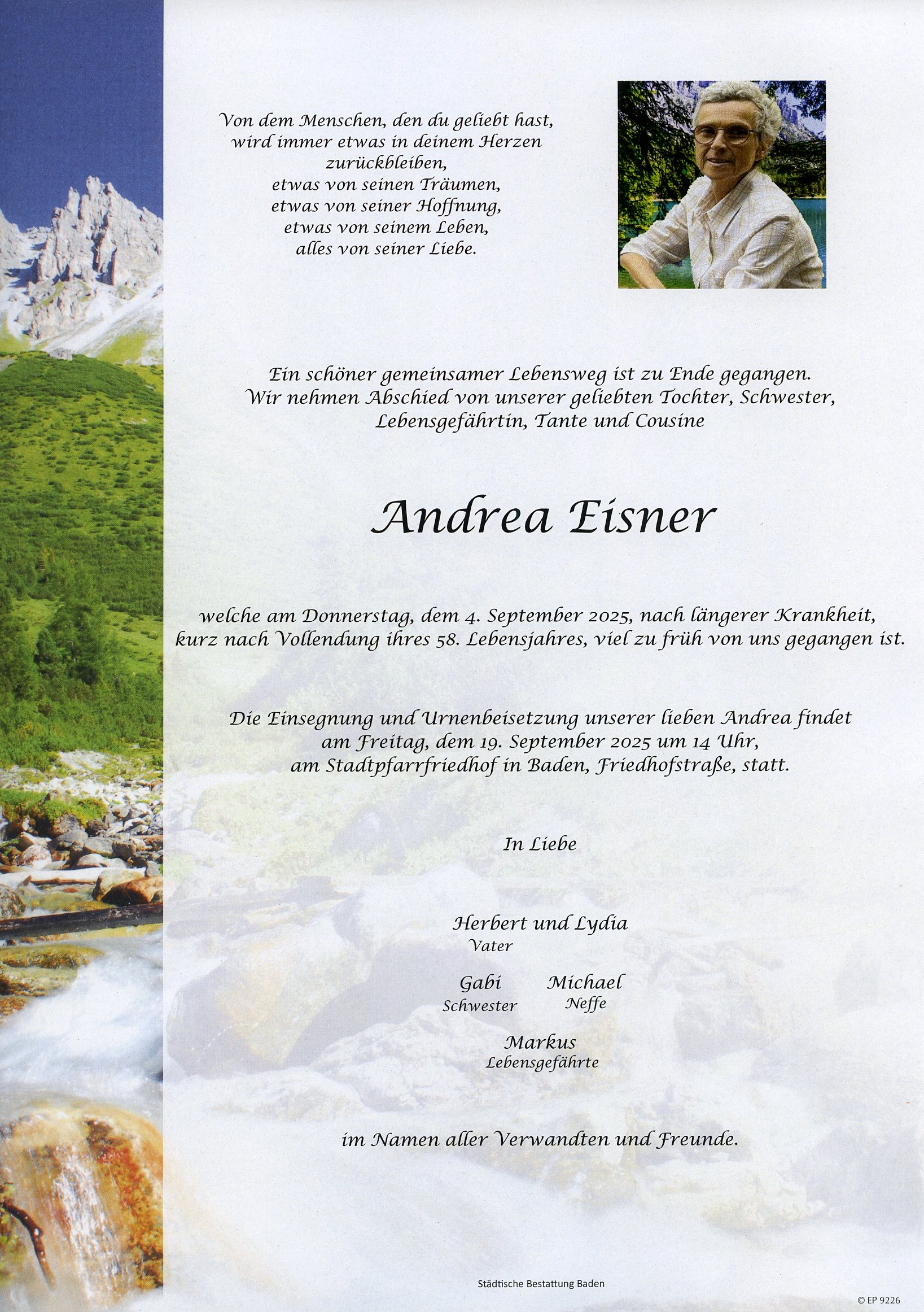 Traueranzeige von Andrea Eisner