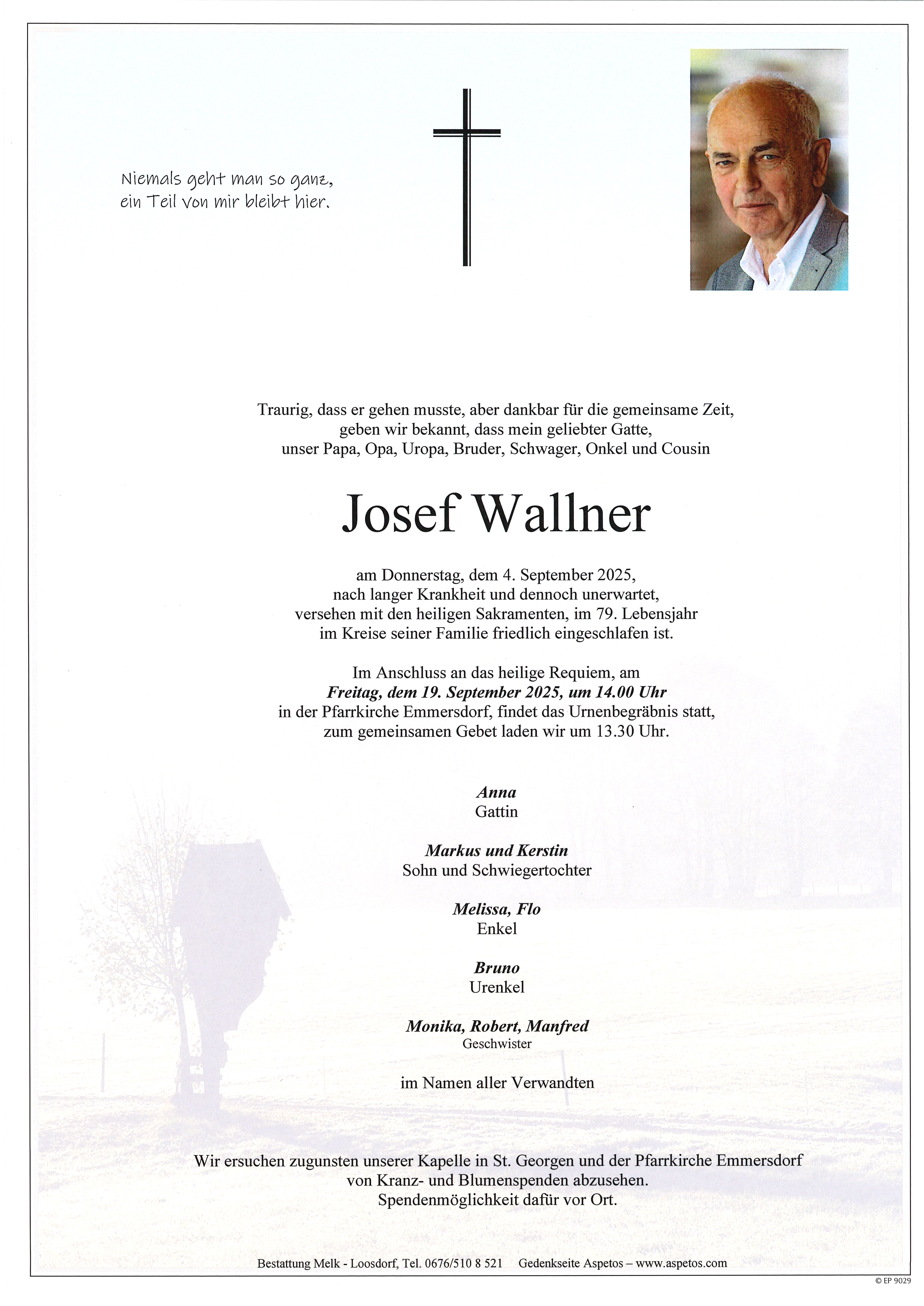 Traueranzeige von Josef Wallner