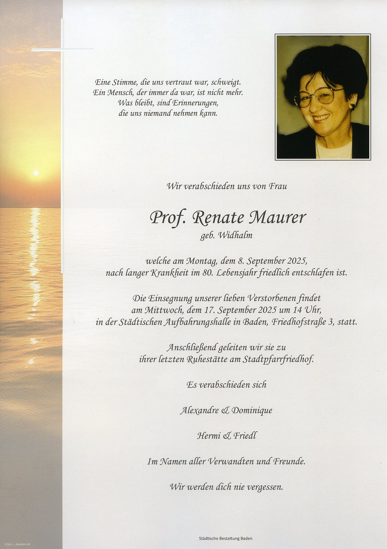 Traueranzeige von Professor Renate Maurer