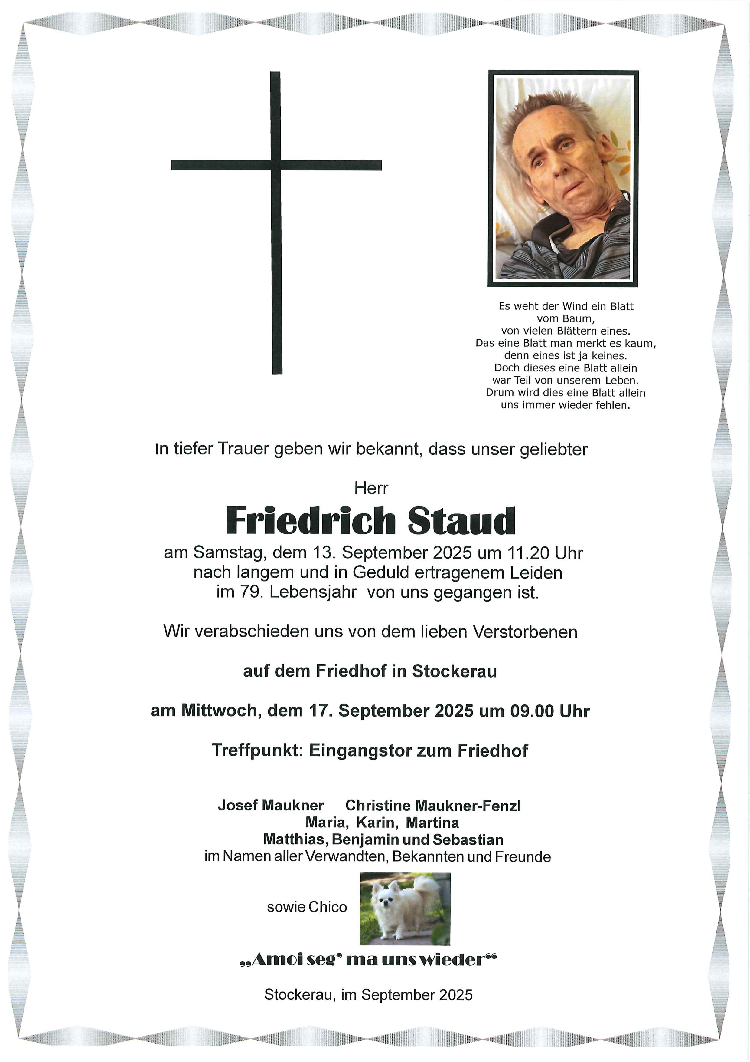 Traueranzeige von Friedrich Staud