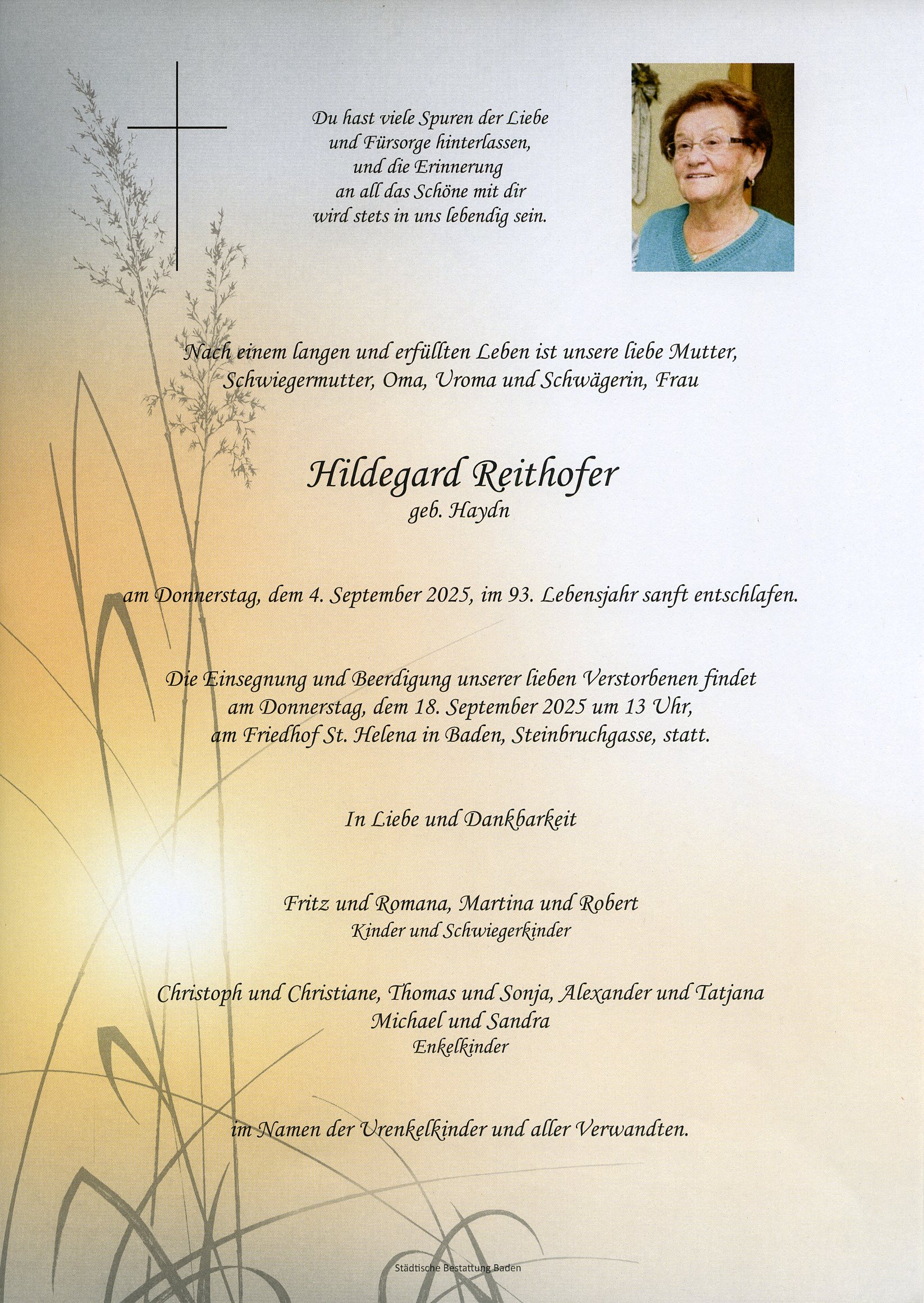 Traueranzeige von Hildegard Reithofer