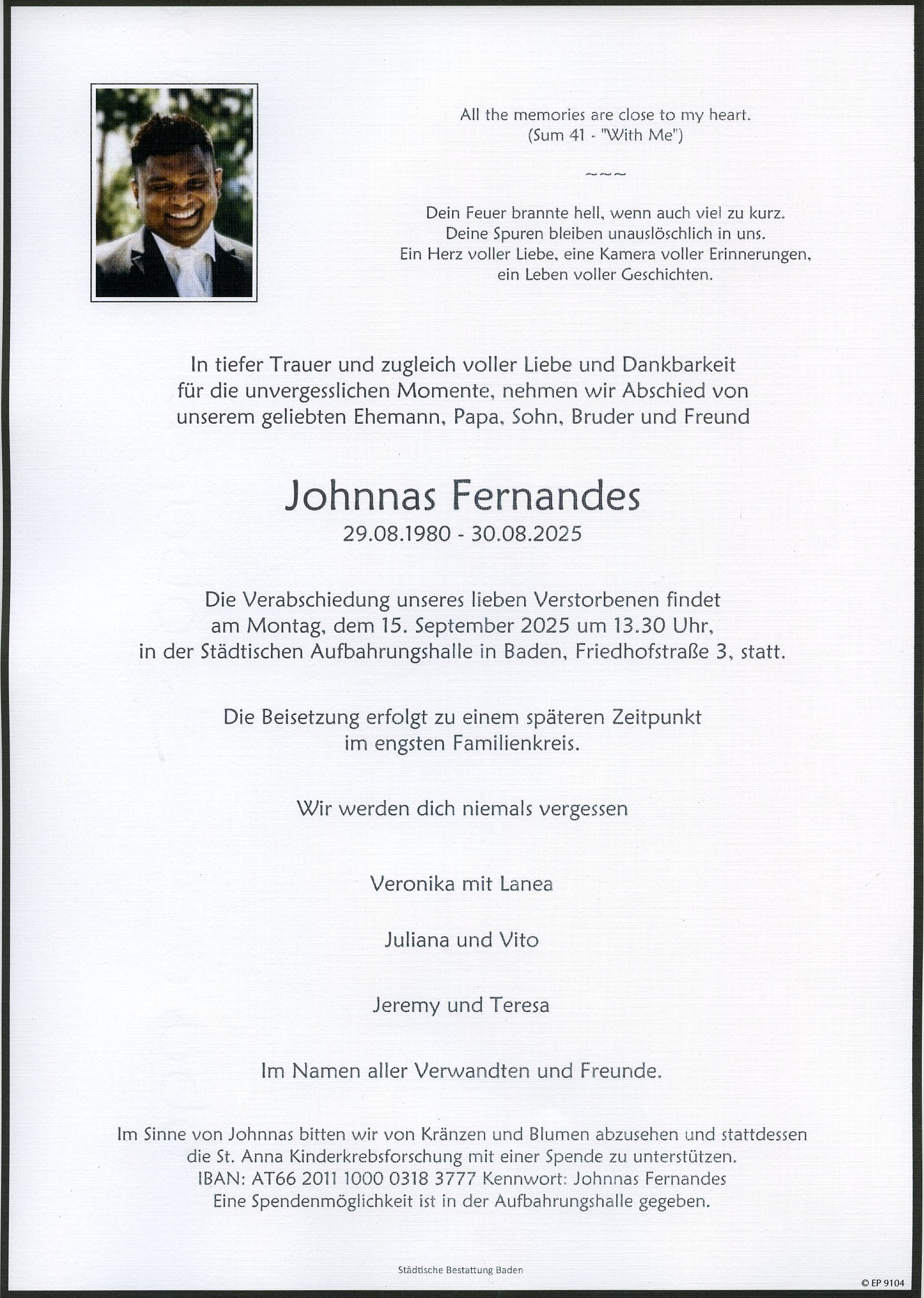 Traueranzeige von Johnnas Fernandes