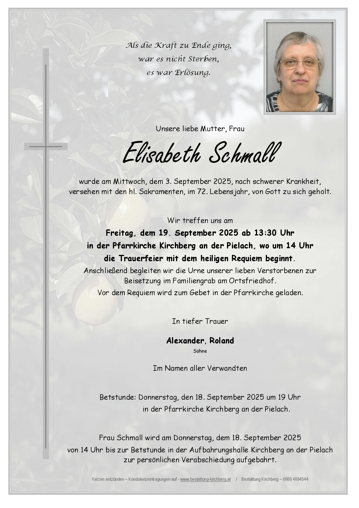 Traueranzeige von Elisabeth Schmall