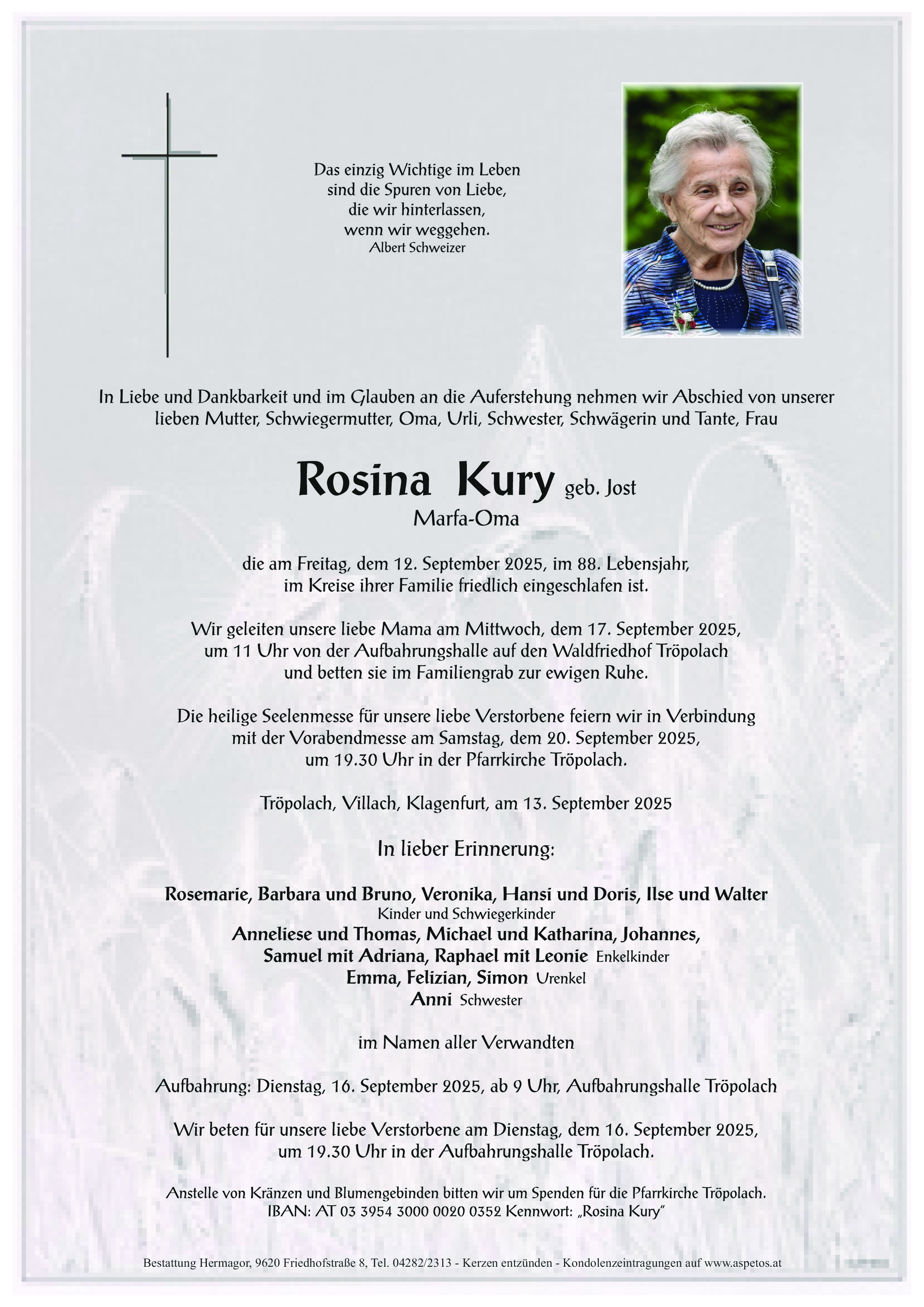 Traueranzeige von Rosina Kury