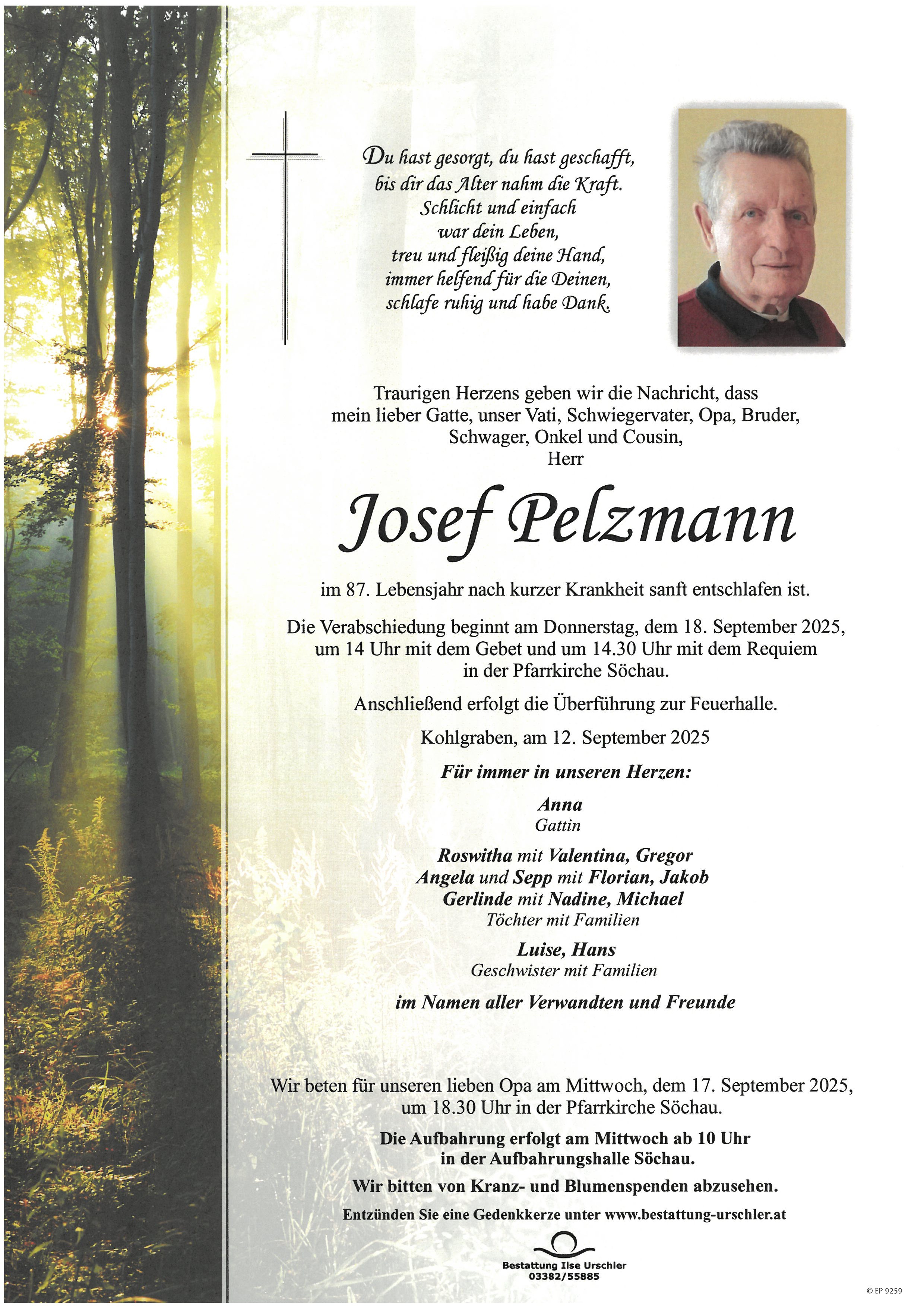 Traueranzeige von Josef Pelzmann