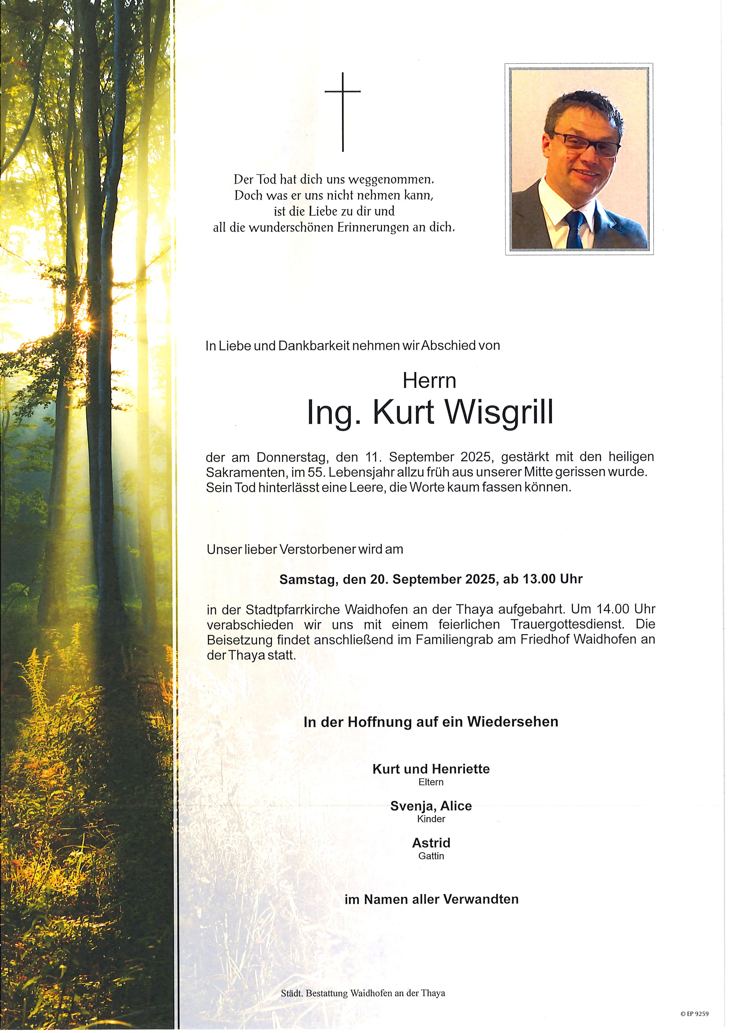 Traueranzeige von Ing. Kurt Wisgrill