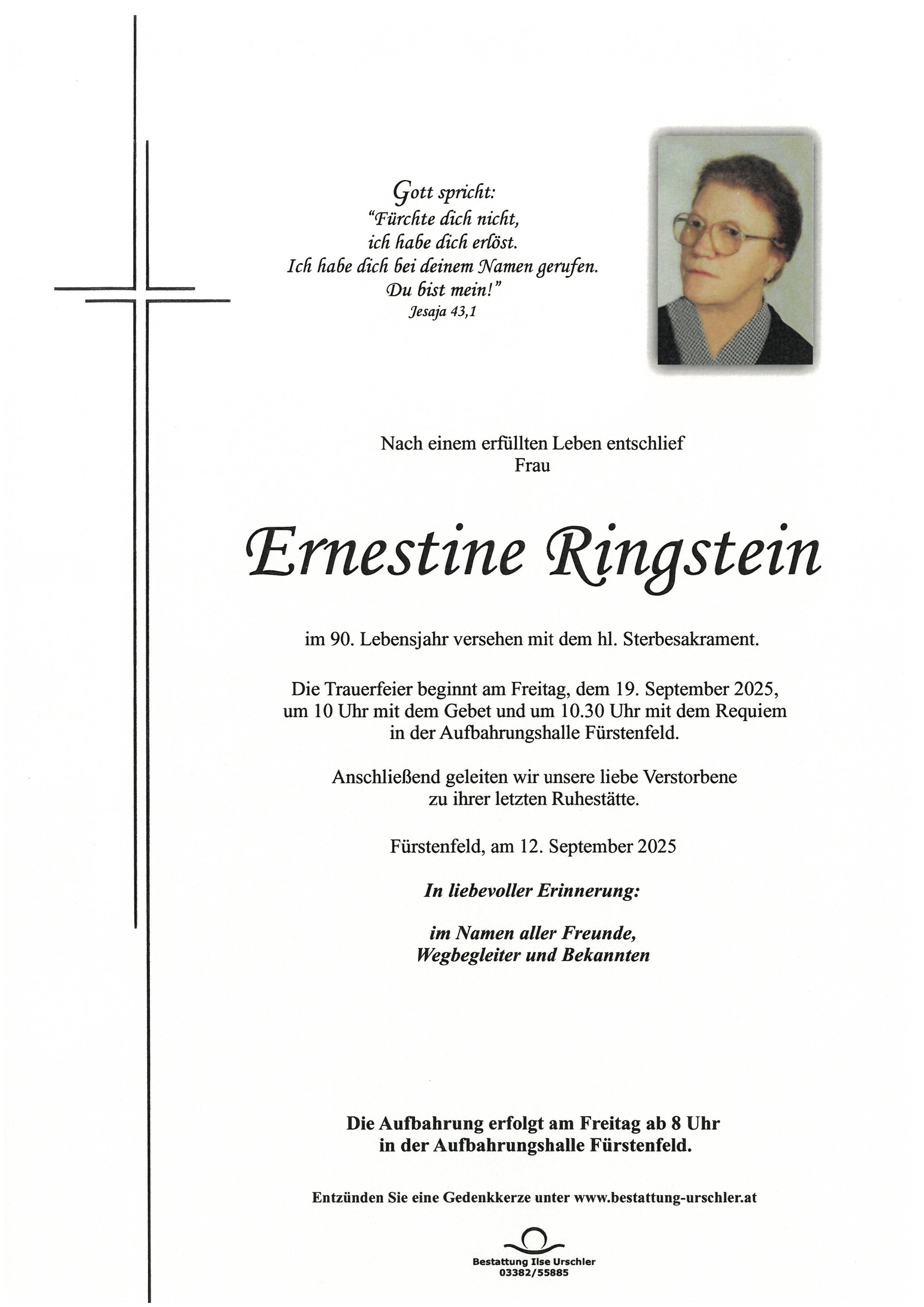 Traueranzeige von Ernestine Ringstein