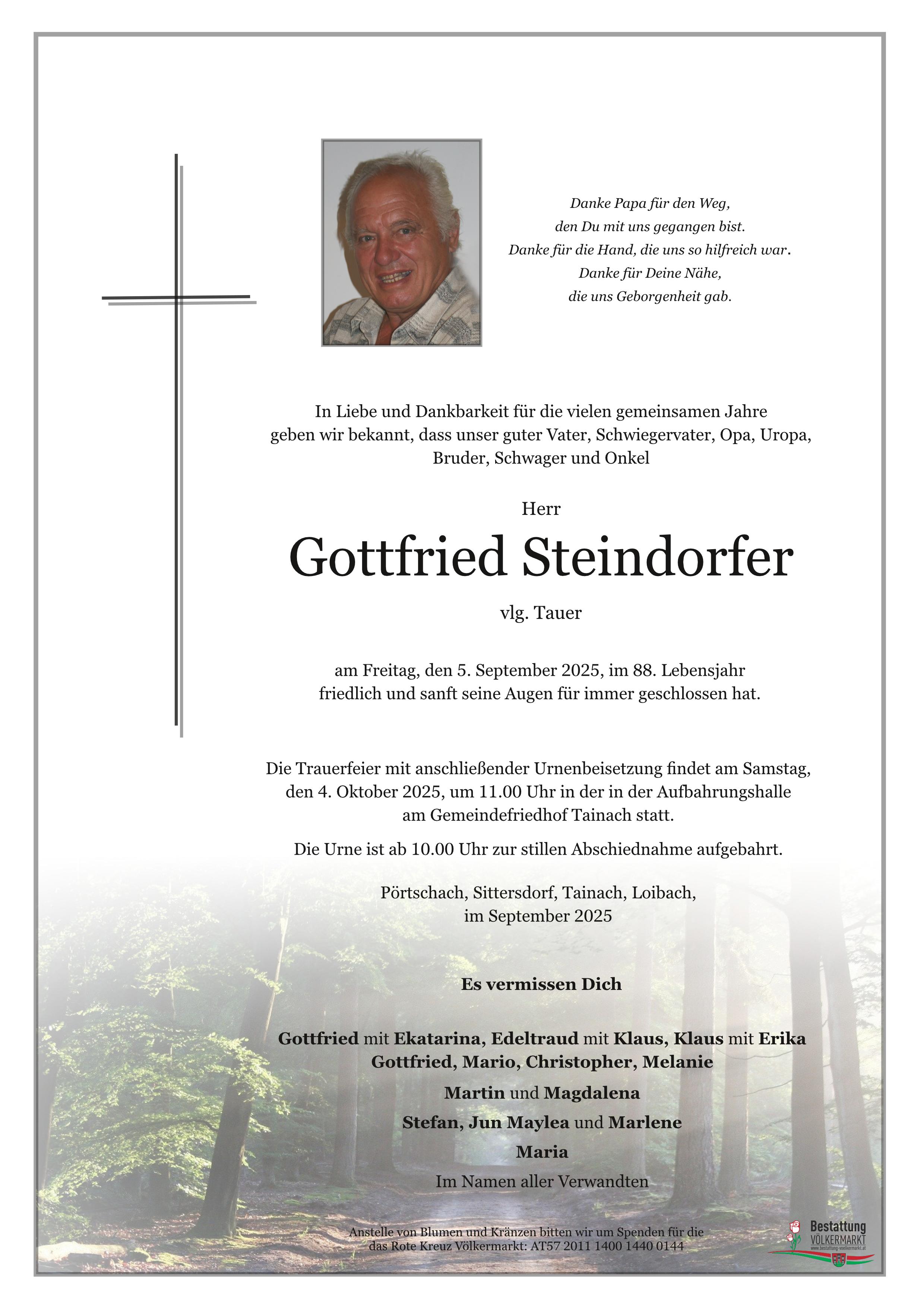 Traueranzeige von Gottfried Steindorfer