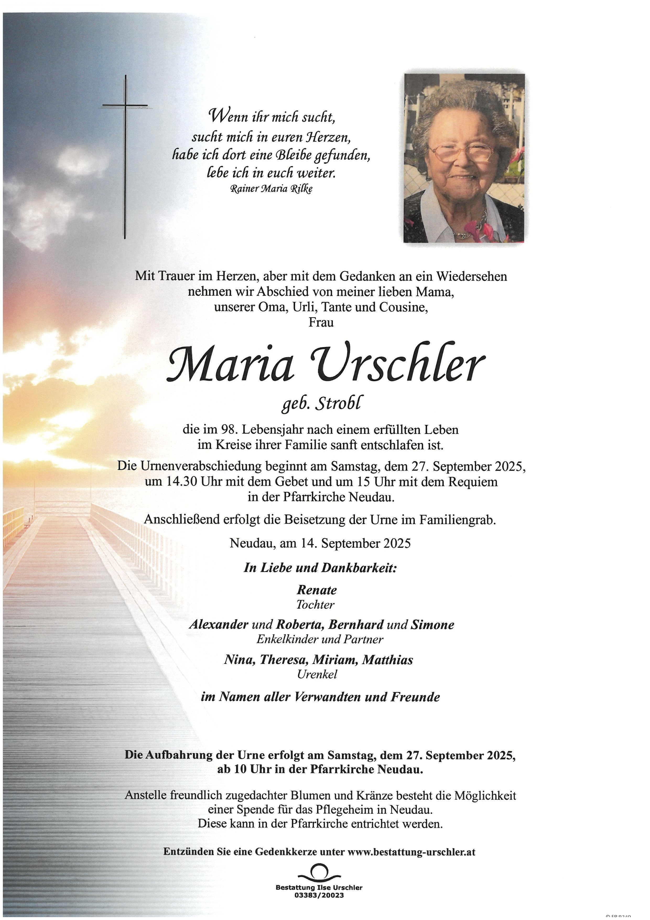 Traueranzeige von Maria Urschler