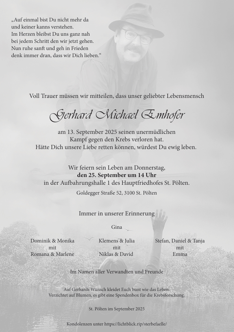 Traueranzeige von Gerhard Emhofer