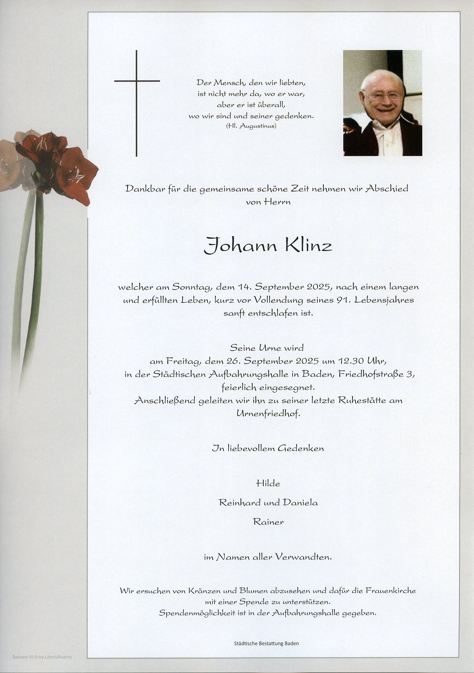Traueranzeige von Johann Klinz