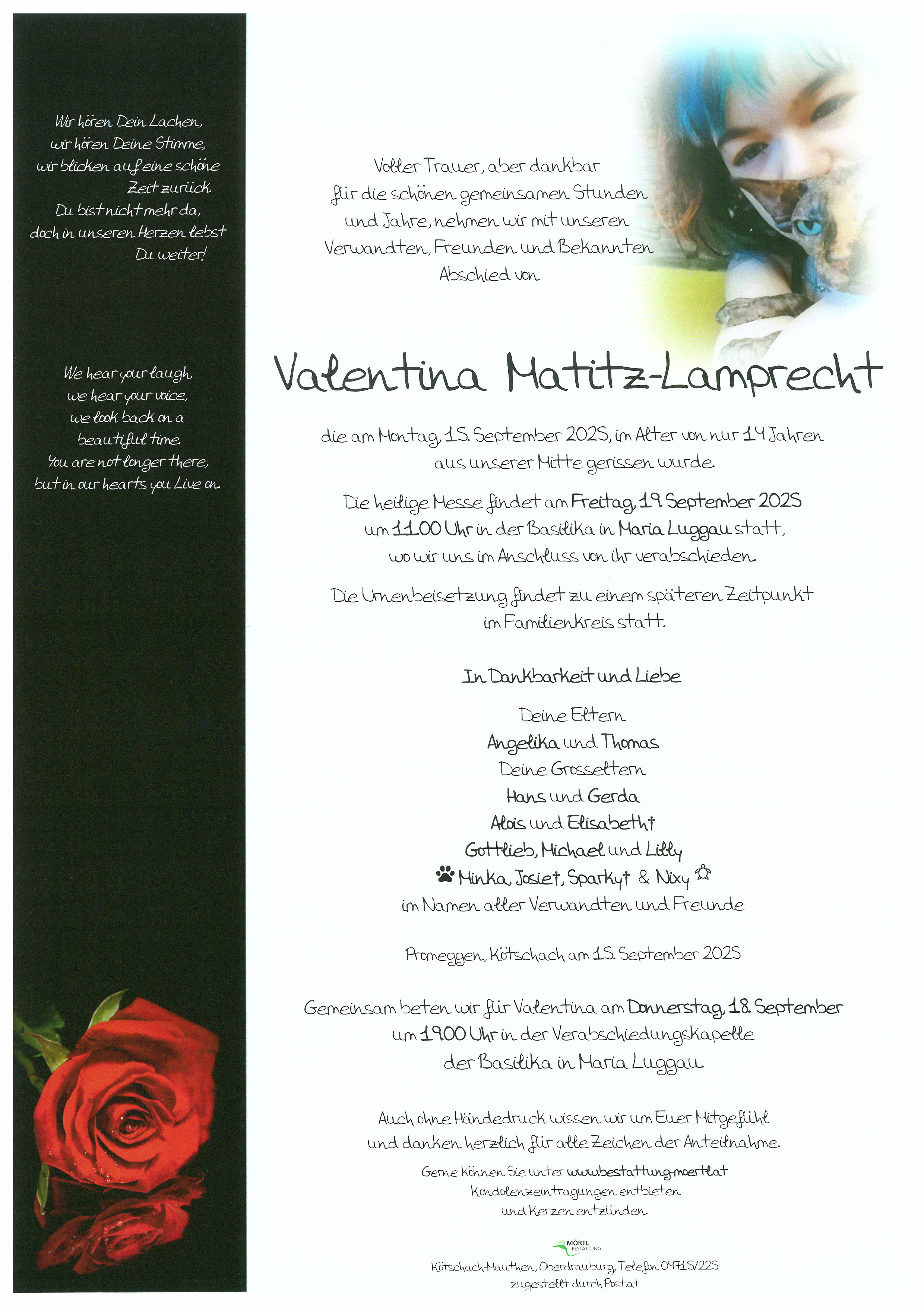 Traueranzeige von Valentina Matitz-Lamprecht