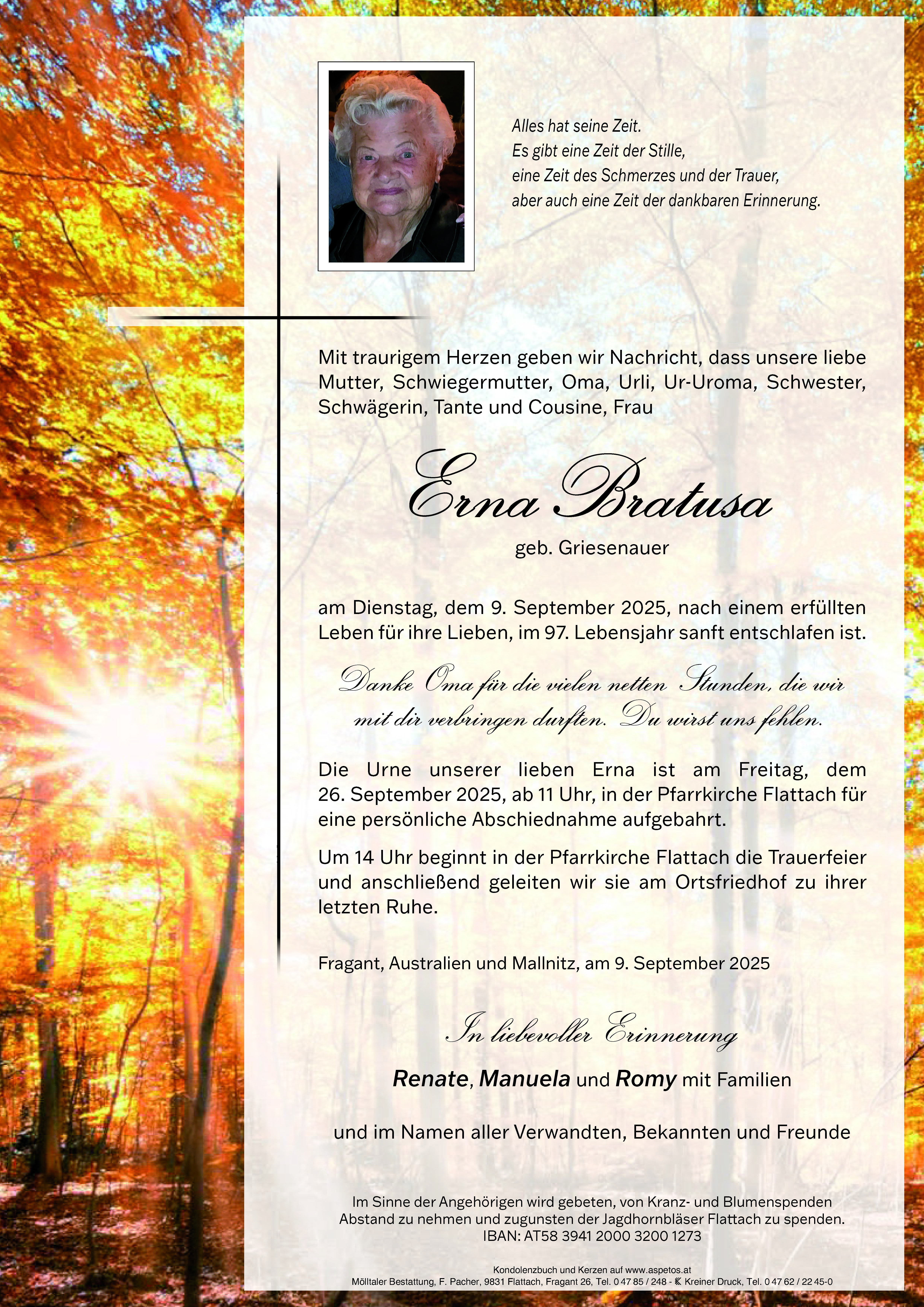 Traueranzeige von Erna Bratusa