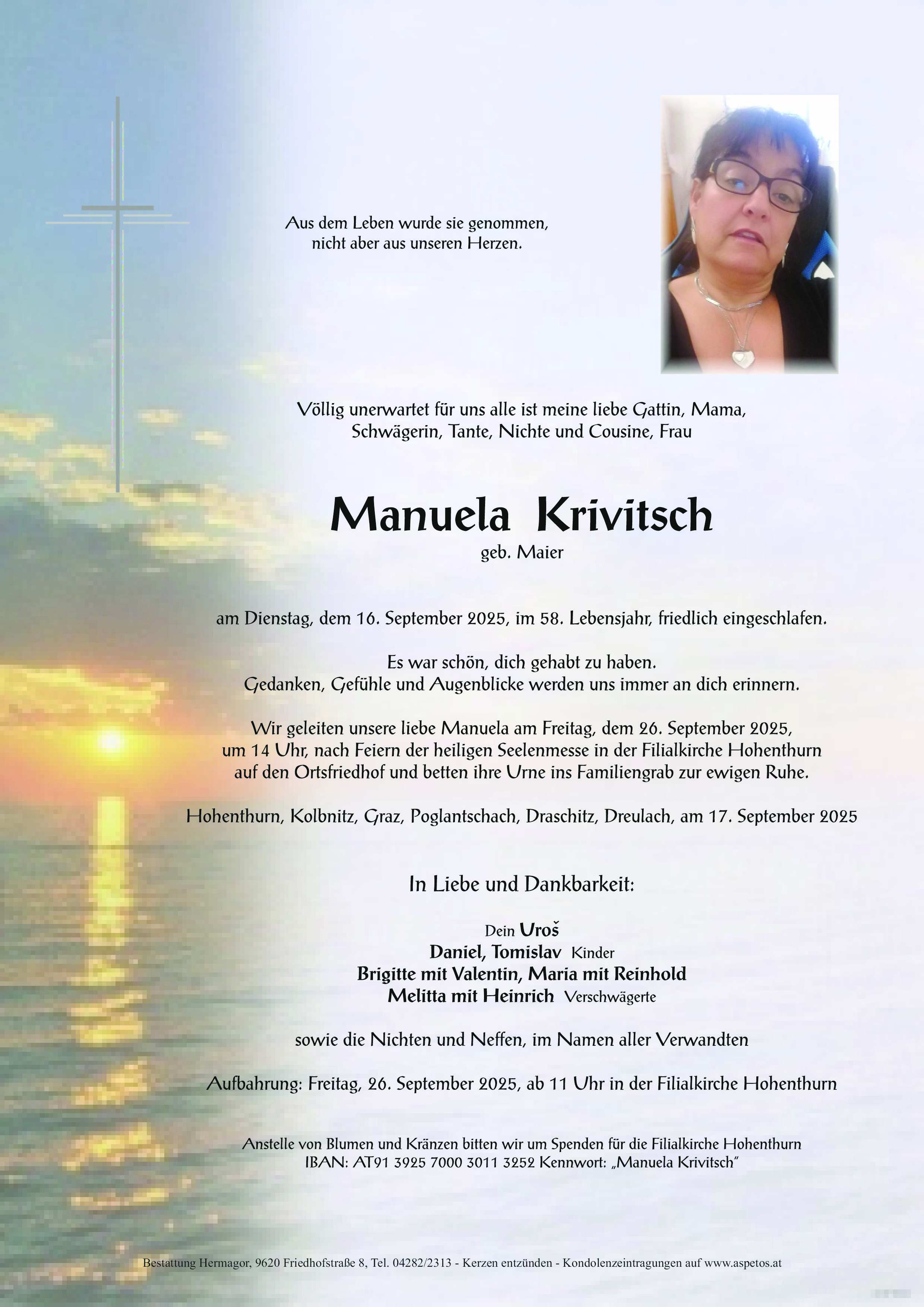 Traueranzeige von Manuela Krivitsch