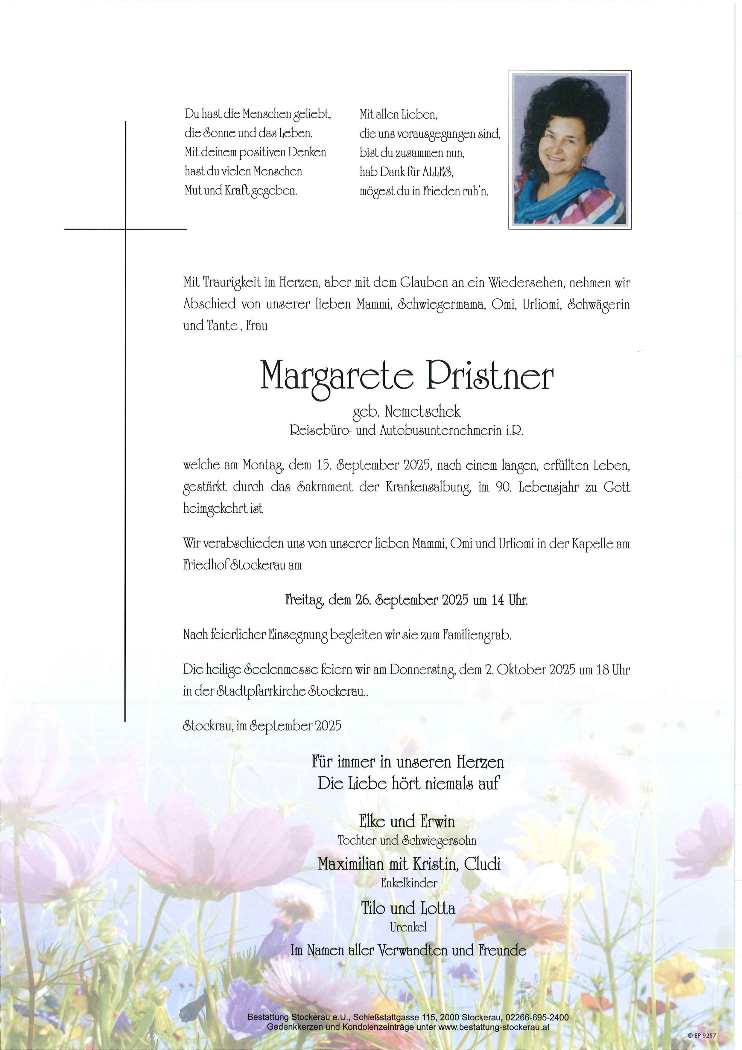 Traueranzeige von Margareta Pristner