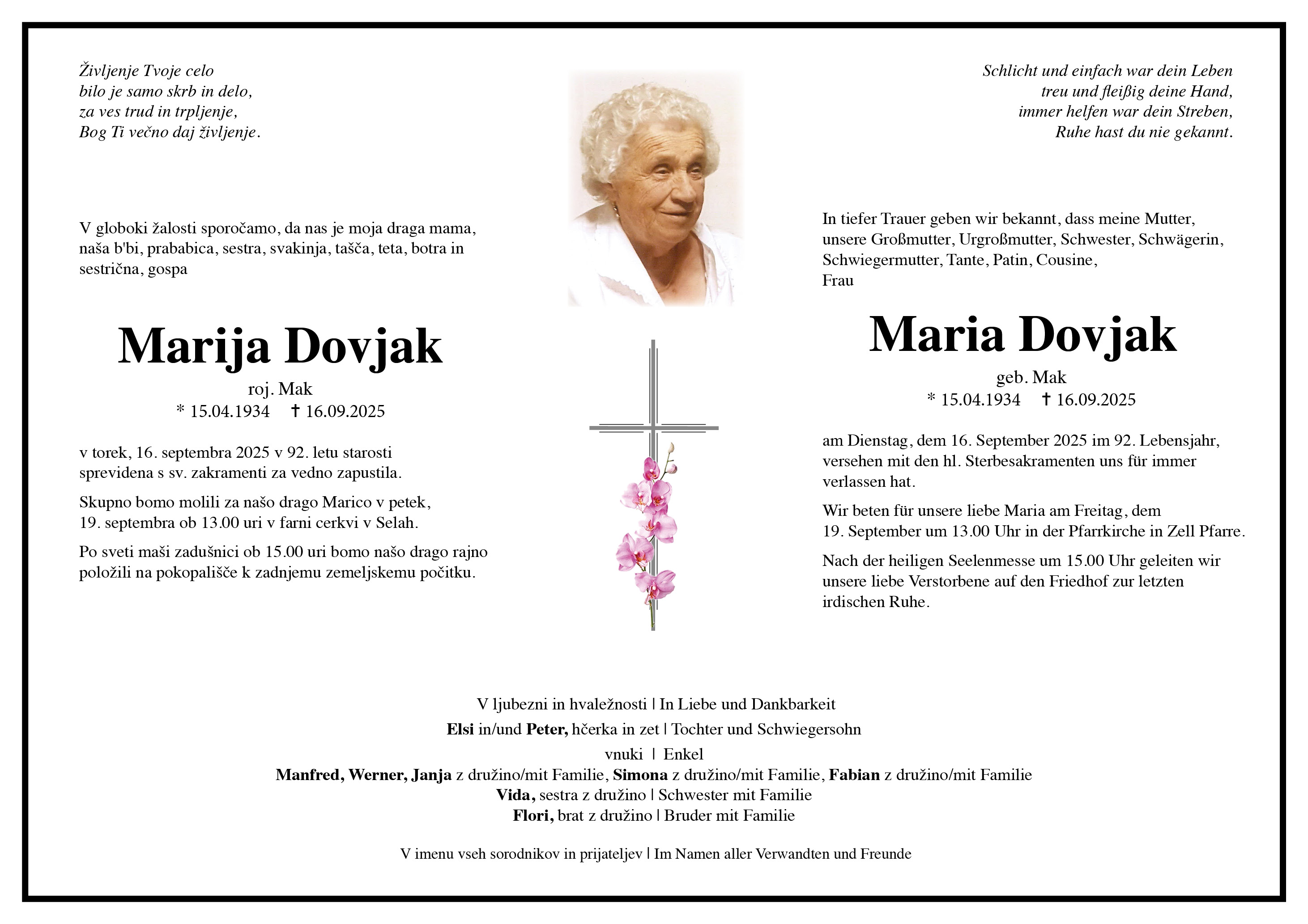 Traueranzeige von Marija Dovjak