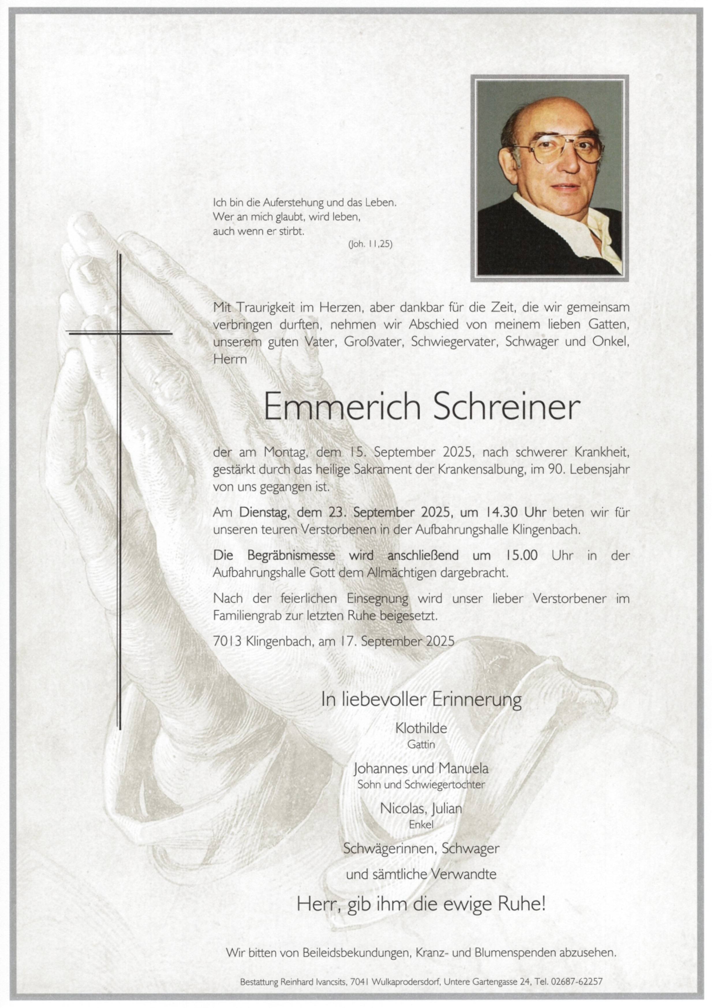Traueranzeige von Emmerich Schreiner