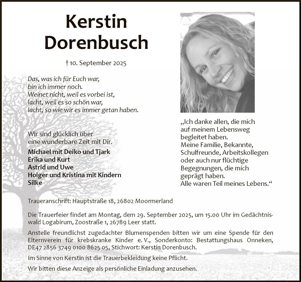 Traueranzeige von Kerstin Dorenbusch