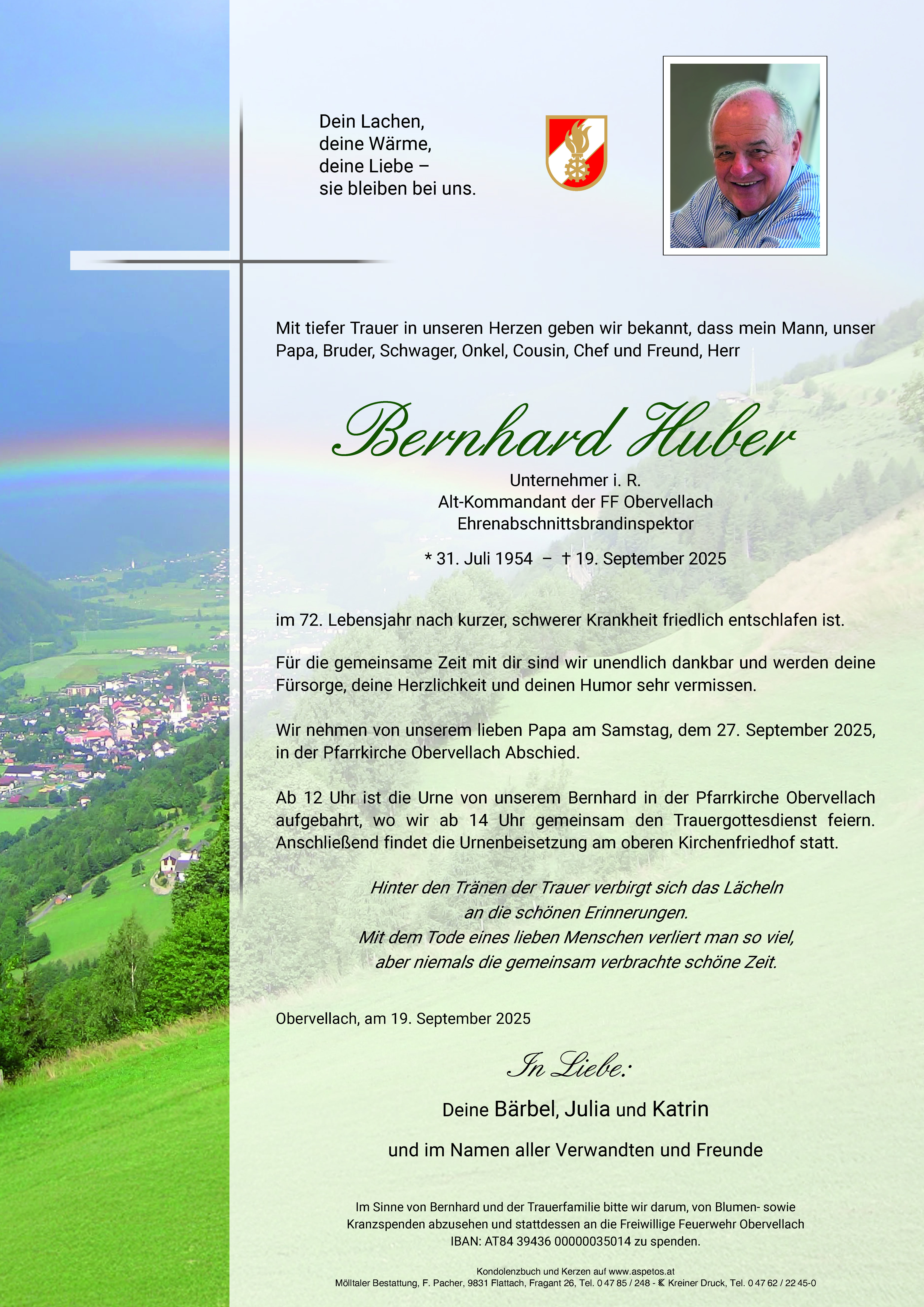 Traueranzeige von Bernhard Huber
