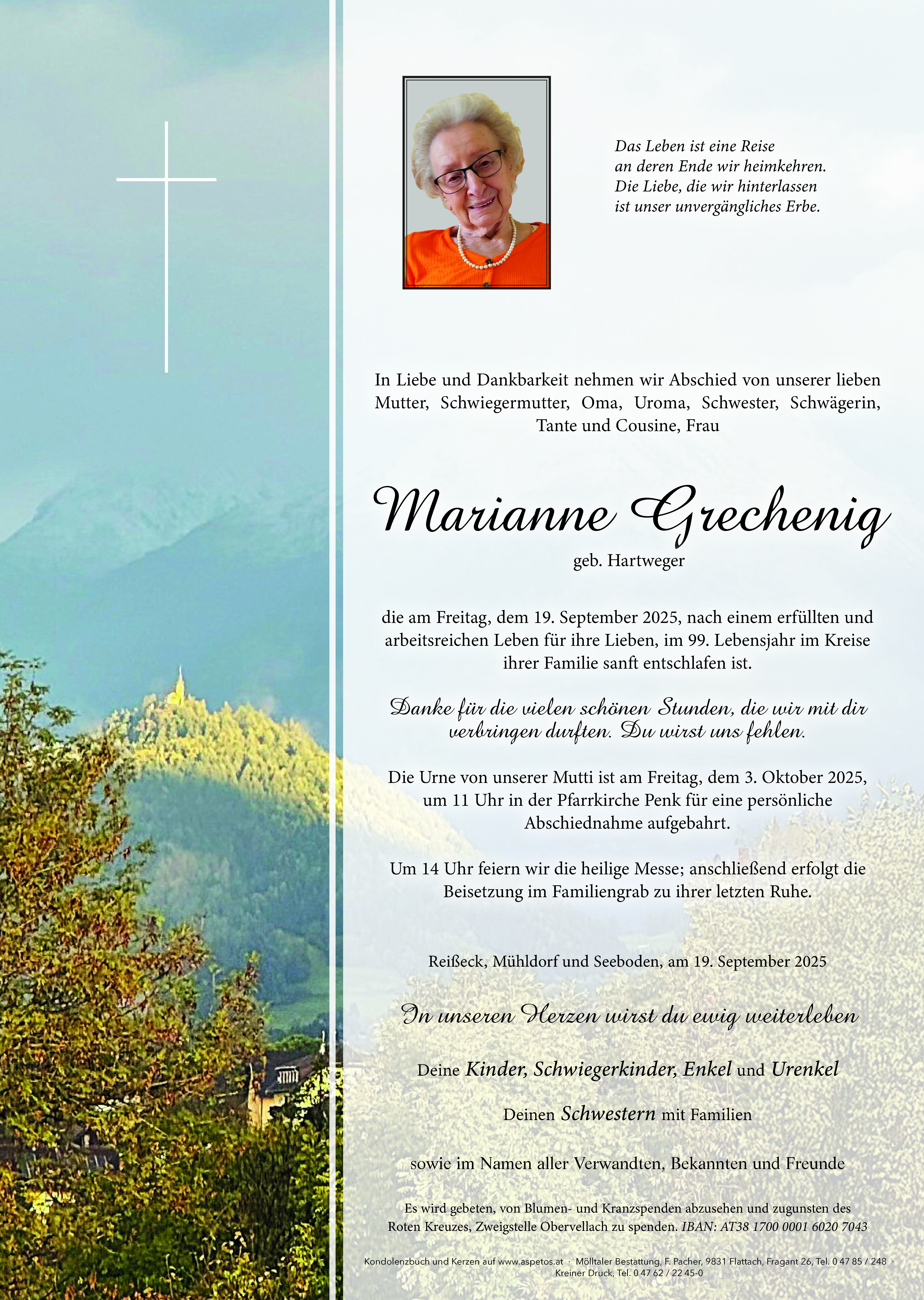 Traueranzeige von Marianna Grechenig