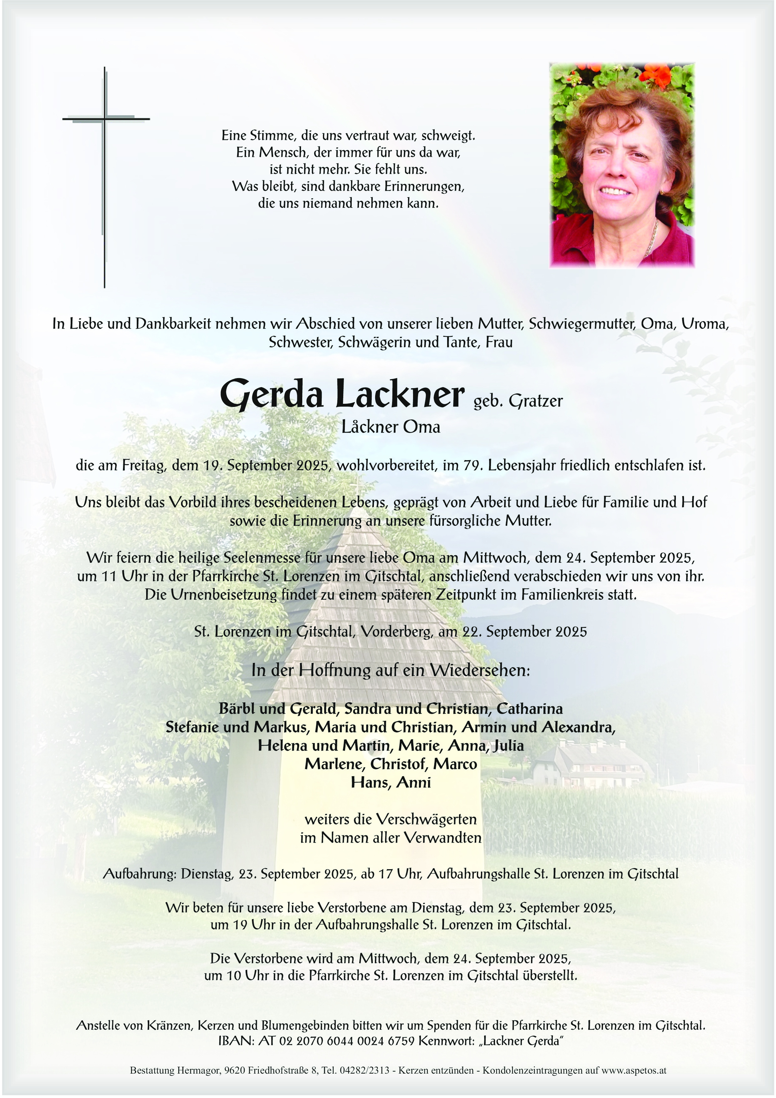 Traueranzeige von Gerda Lackner