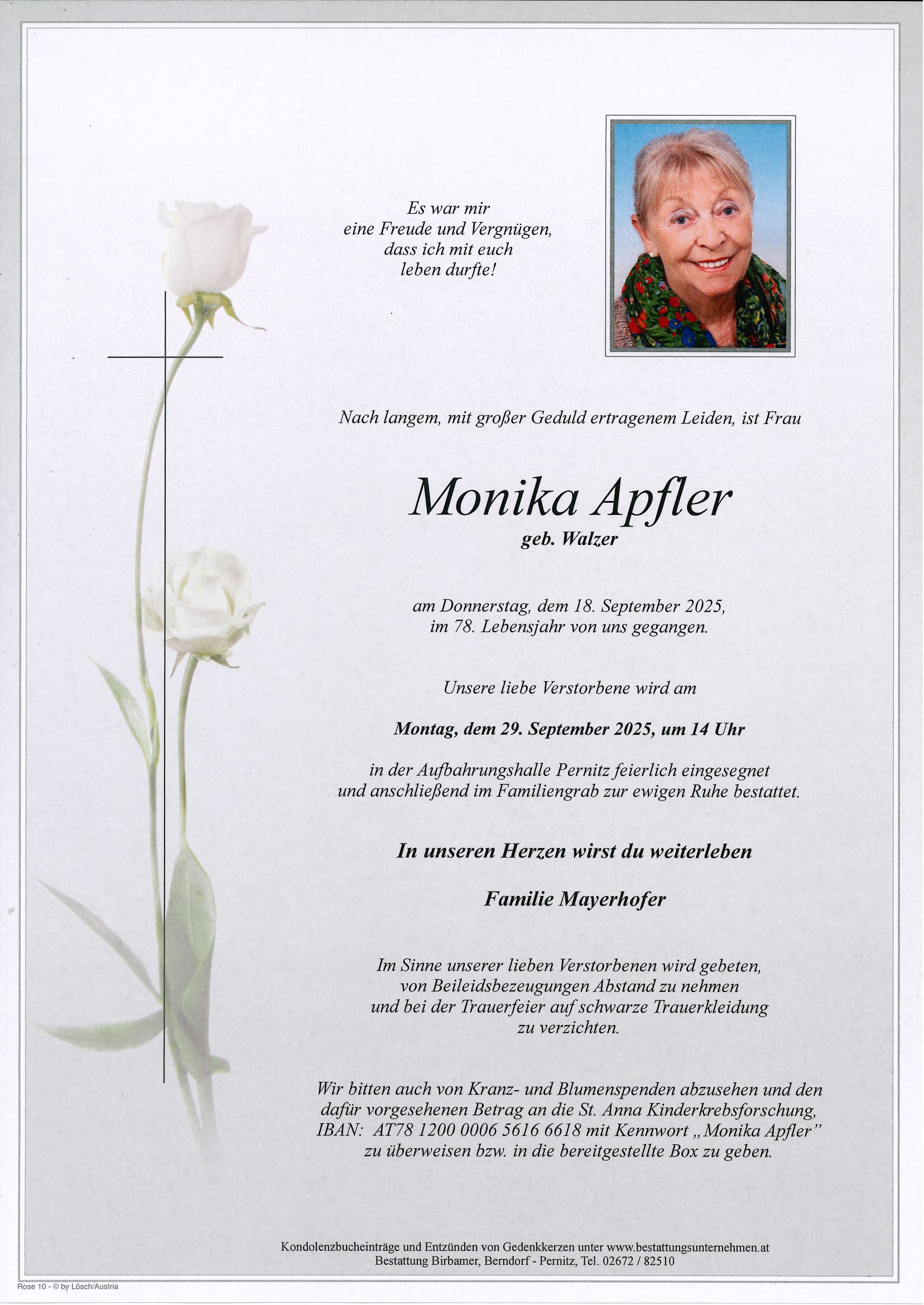 Traueranzeige von Monika Apfler
