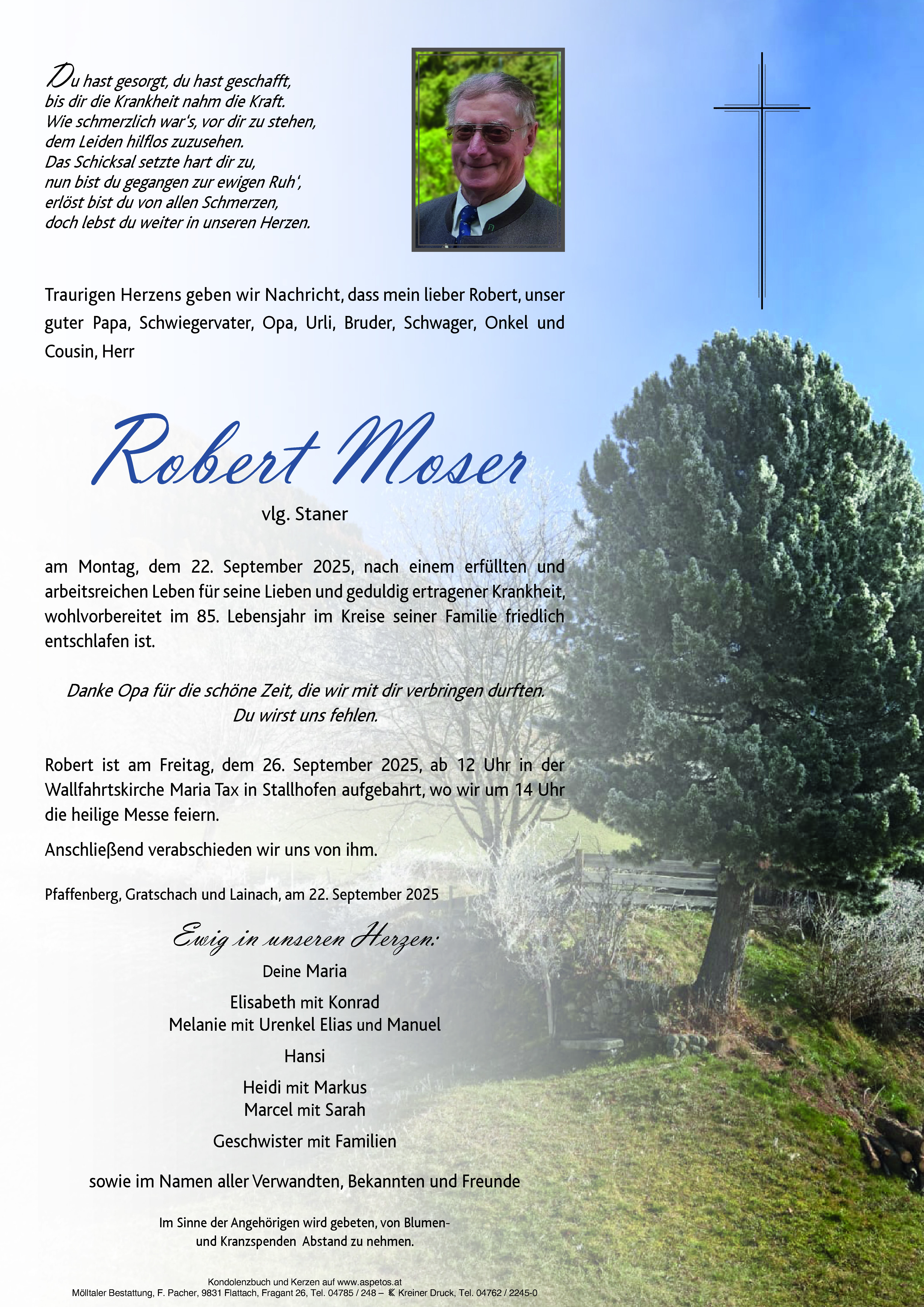 Traueranzeige von Robert Moser